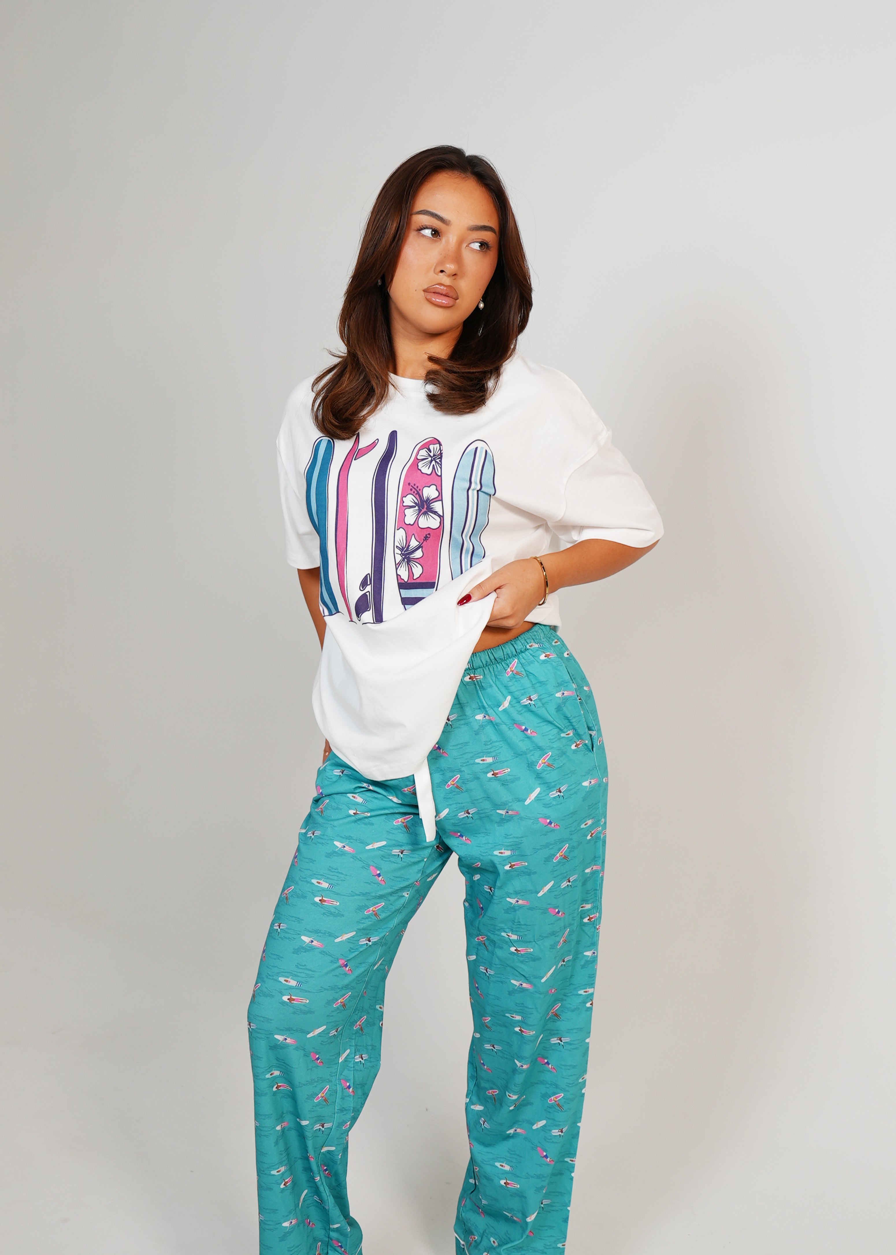 Night Sweet Thing Womens Ocean Drift T-Shirt & Long Pants PJ Set Jersey Knit Cotton Long Pyjama Set