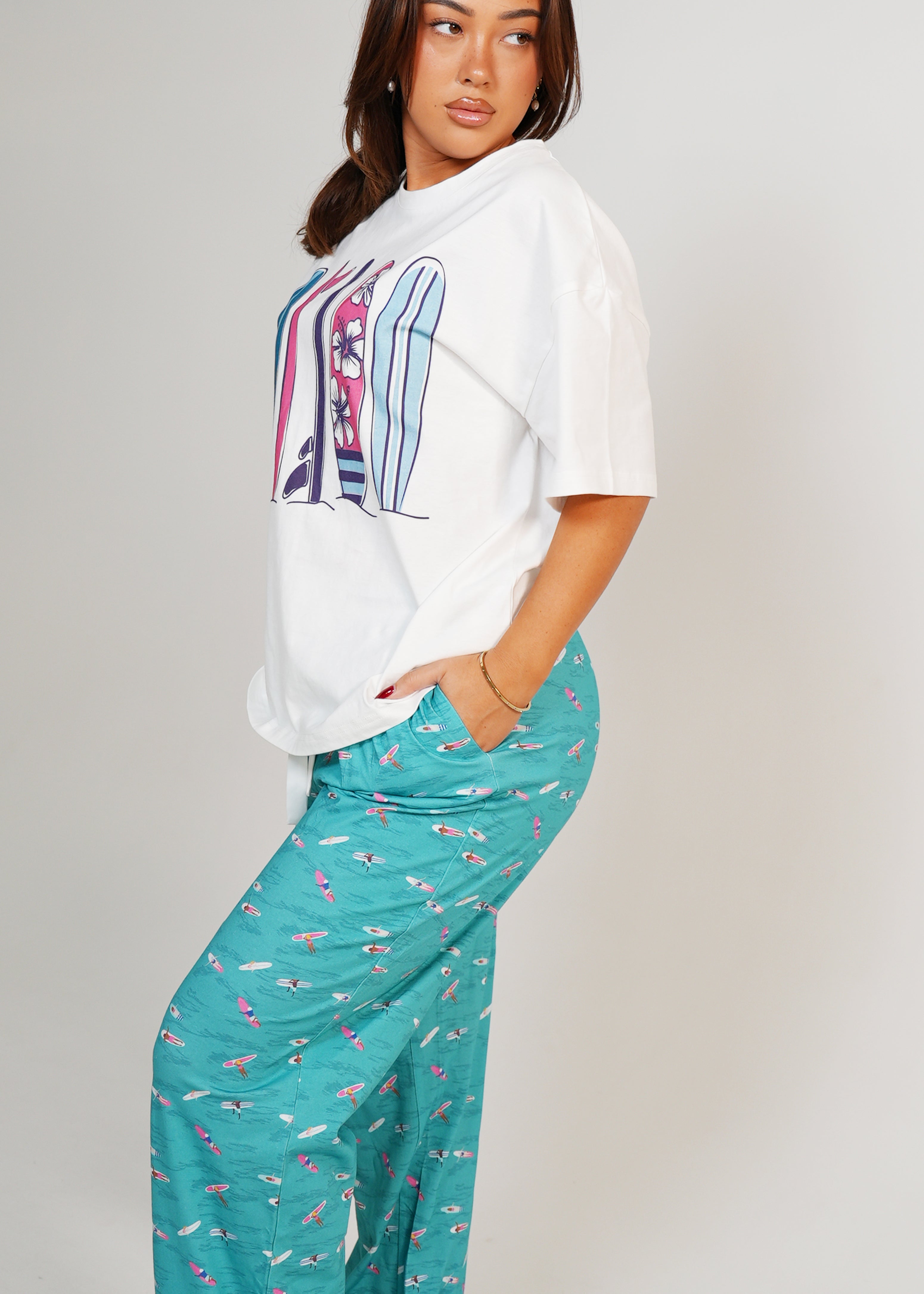Night Sweet Thing Womens Ocean Drift T-Shirt & Long Pants PJ Set Jersey Knit Cotton Long Pyjama Set