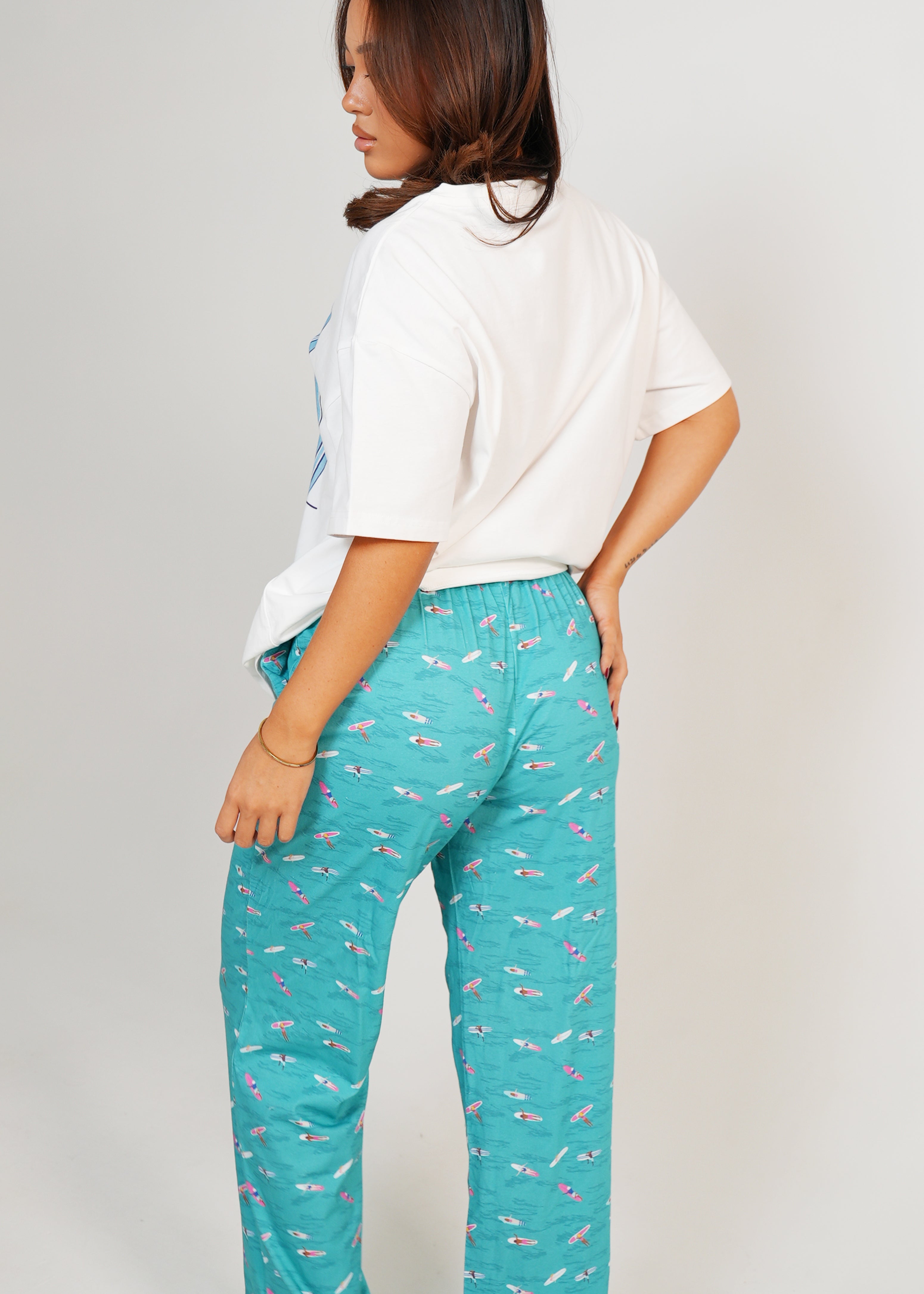 Night Sweet Thing Womens Ocean Drift T-Shirt & Long Pants PJ Set Jersey Knit Cotton Long Pyjama Set
