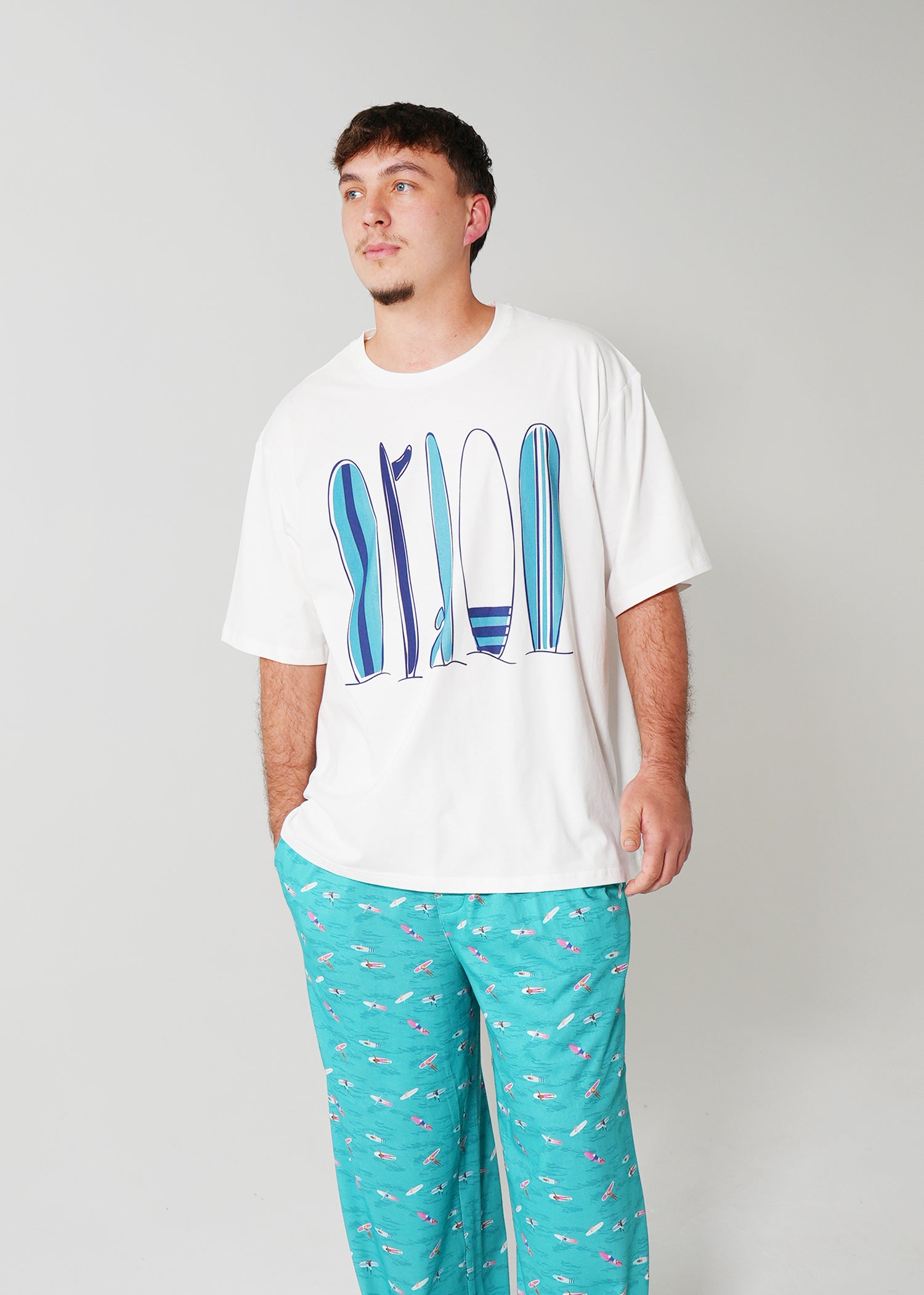 Night Sweet Thing Mens Ocean Drift T-Shirt & Long Pants PJ Set Jersey Knit Cotton Long Pyjama Set