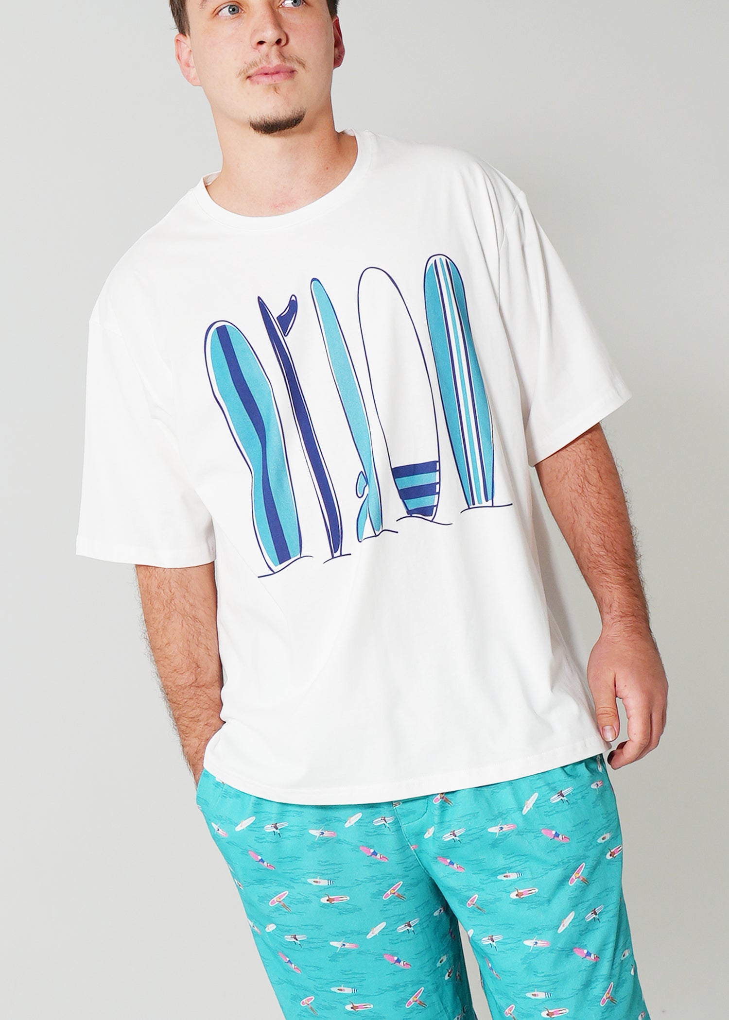 Night Sweet Thing Mens Ocean Drift T-Shirt & Long Pants PJ Set Jersey Knit Cotton Long Pyjama Set
