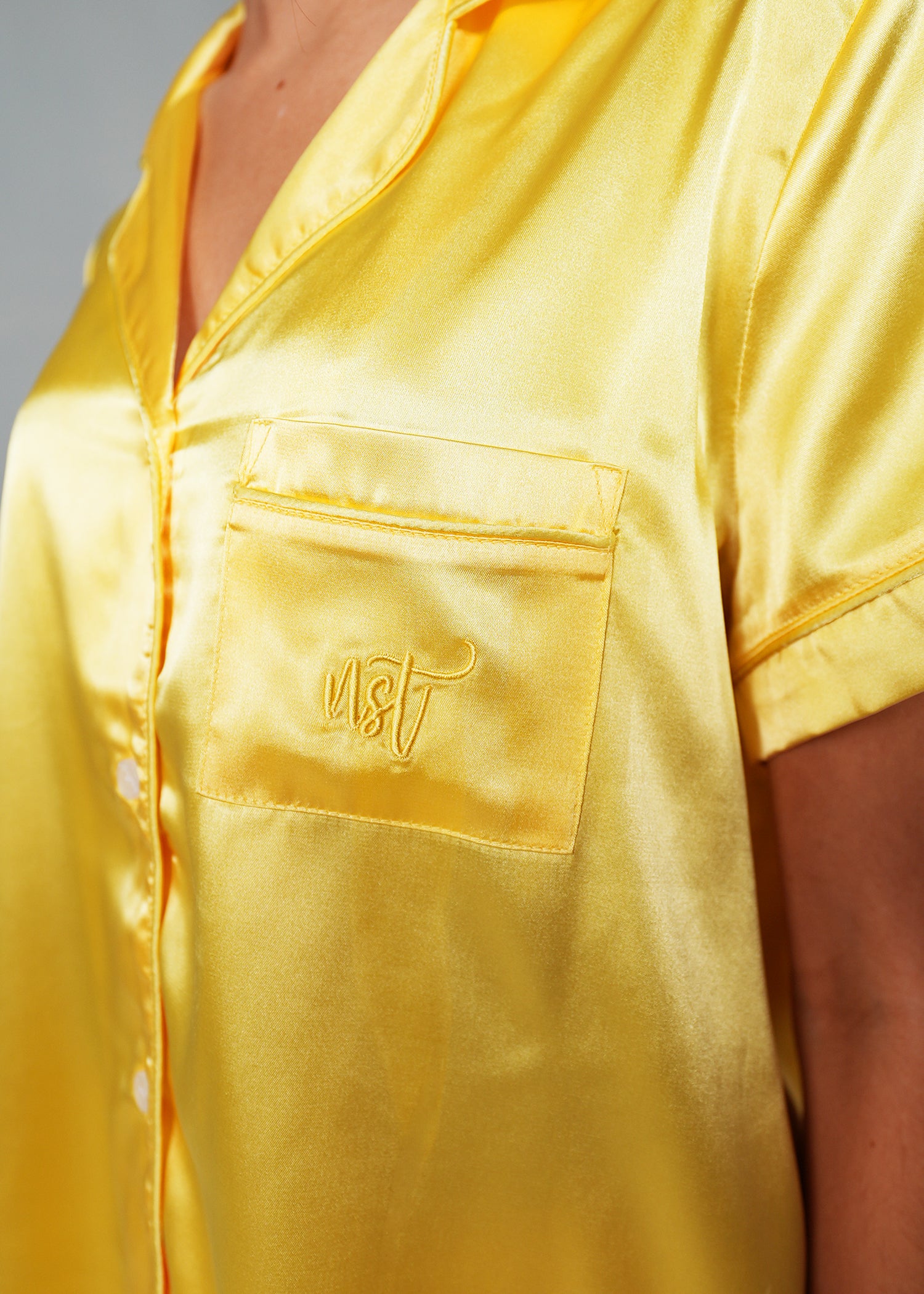 Night Sweet Thing Womens Lemon Yellow Satin Short Pyjama Set