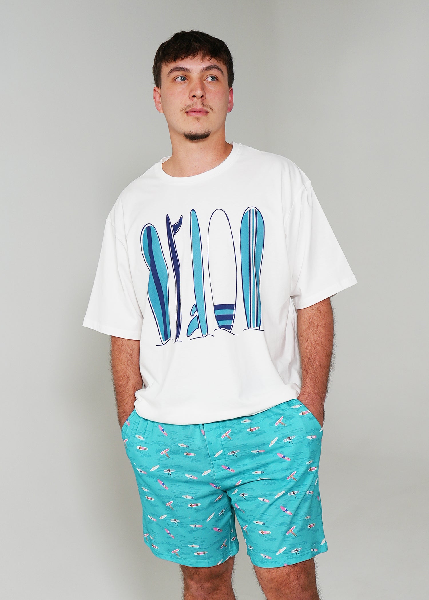 Night Sweet Thing Mens Ocean Drift T-Shirt & Short Pants PJ Set Satin Short Pyjama Set