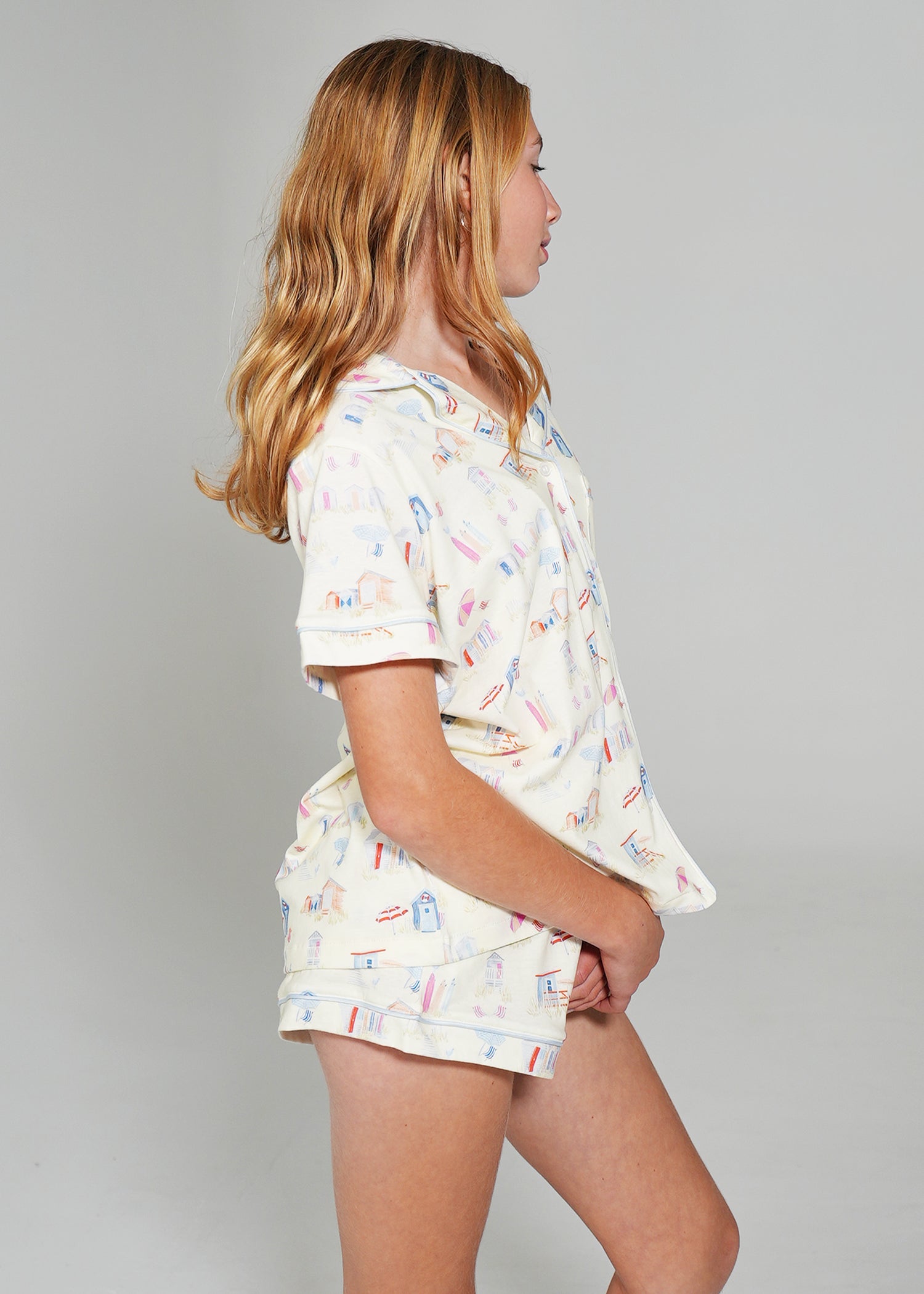 Night Sweet Thing Girls Beach Huts Jersey Knit Cotton Short Pyjama Set Kids