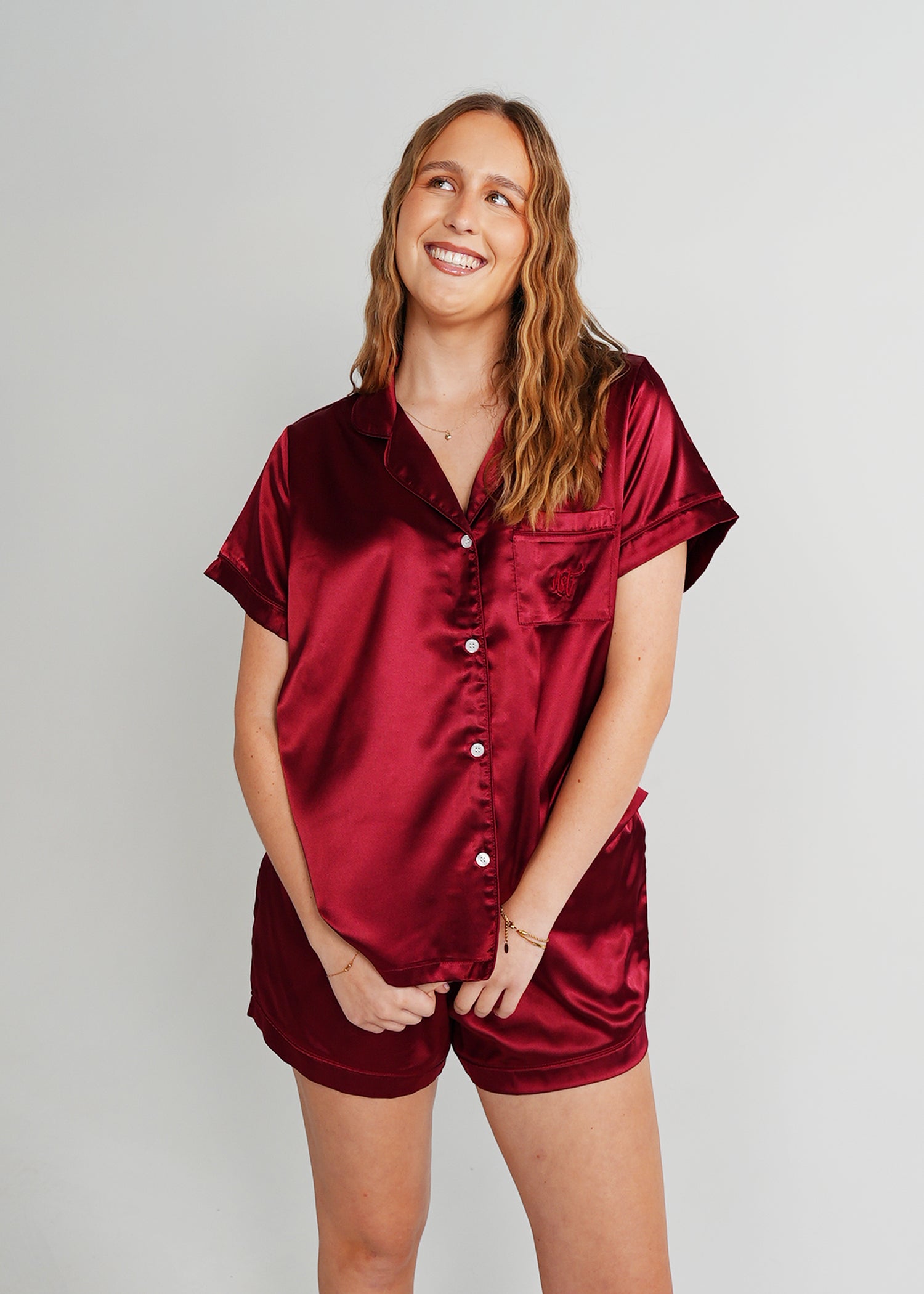 Night Sweet Thing Womens Cherry Wine Satin Short Pyjama Set