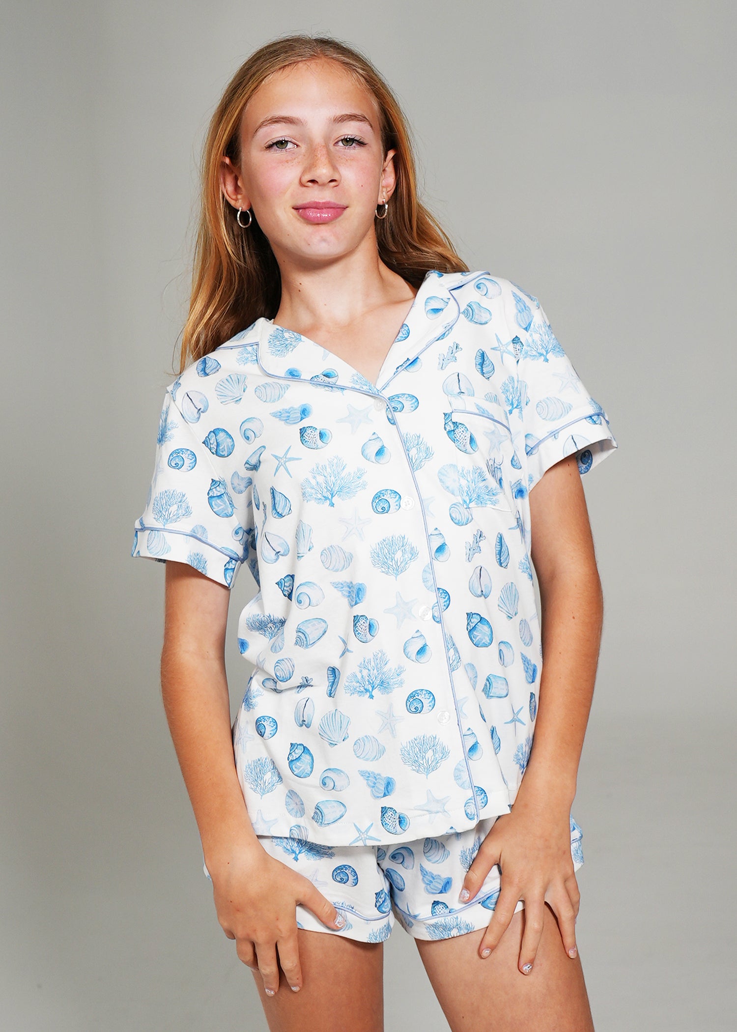 Night Sweet Thing Girls Seashell Sweetheart Jersey Knit Cotton Short Pyjama Set Kids