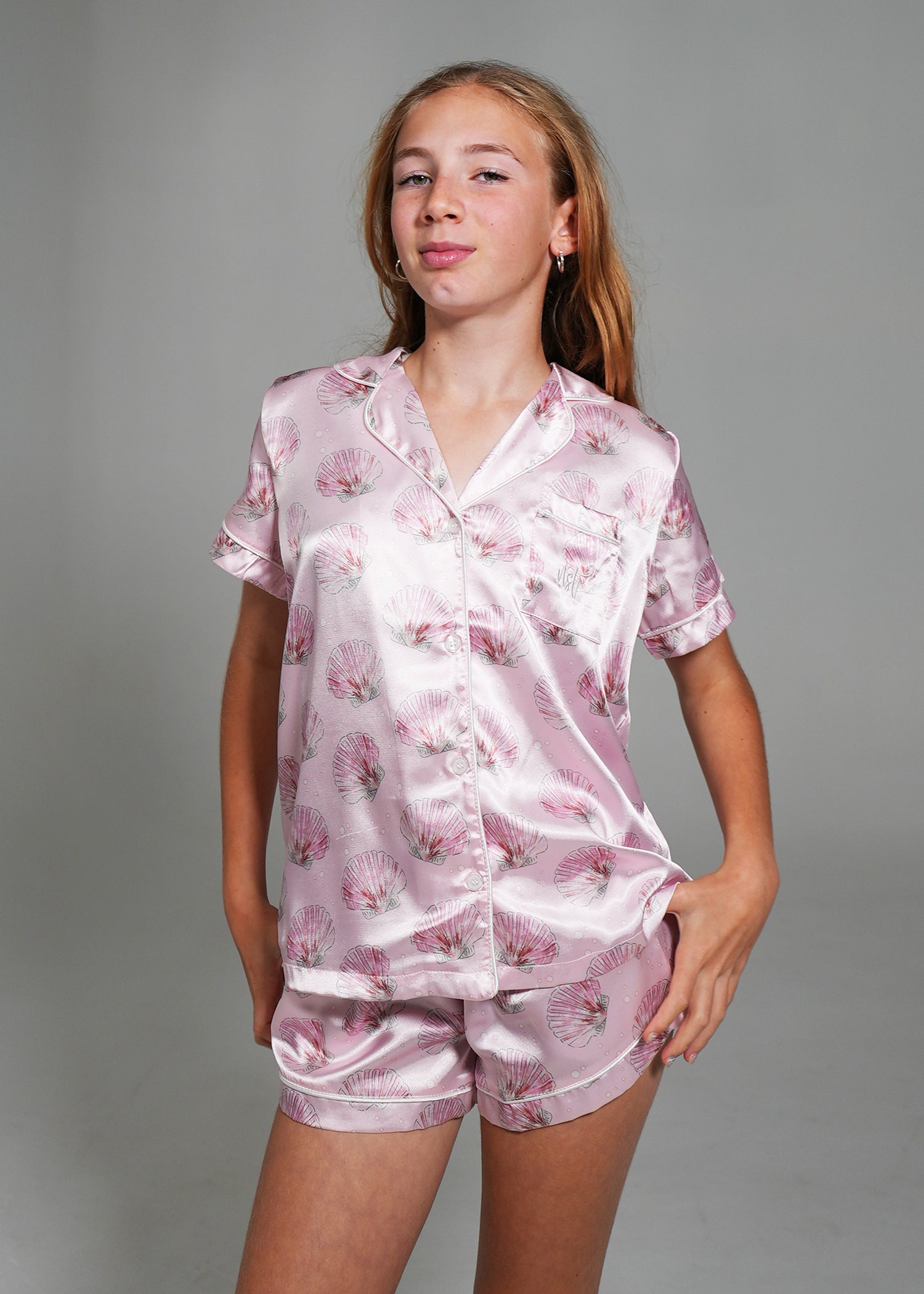 Night Sweet Thing Girls Blush Clamshell Short Satin Short Pyjama Set Kids