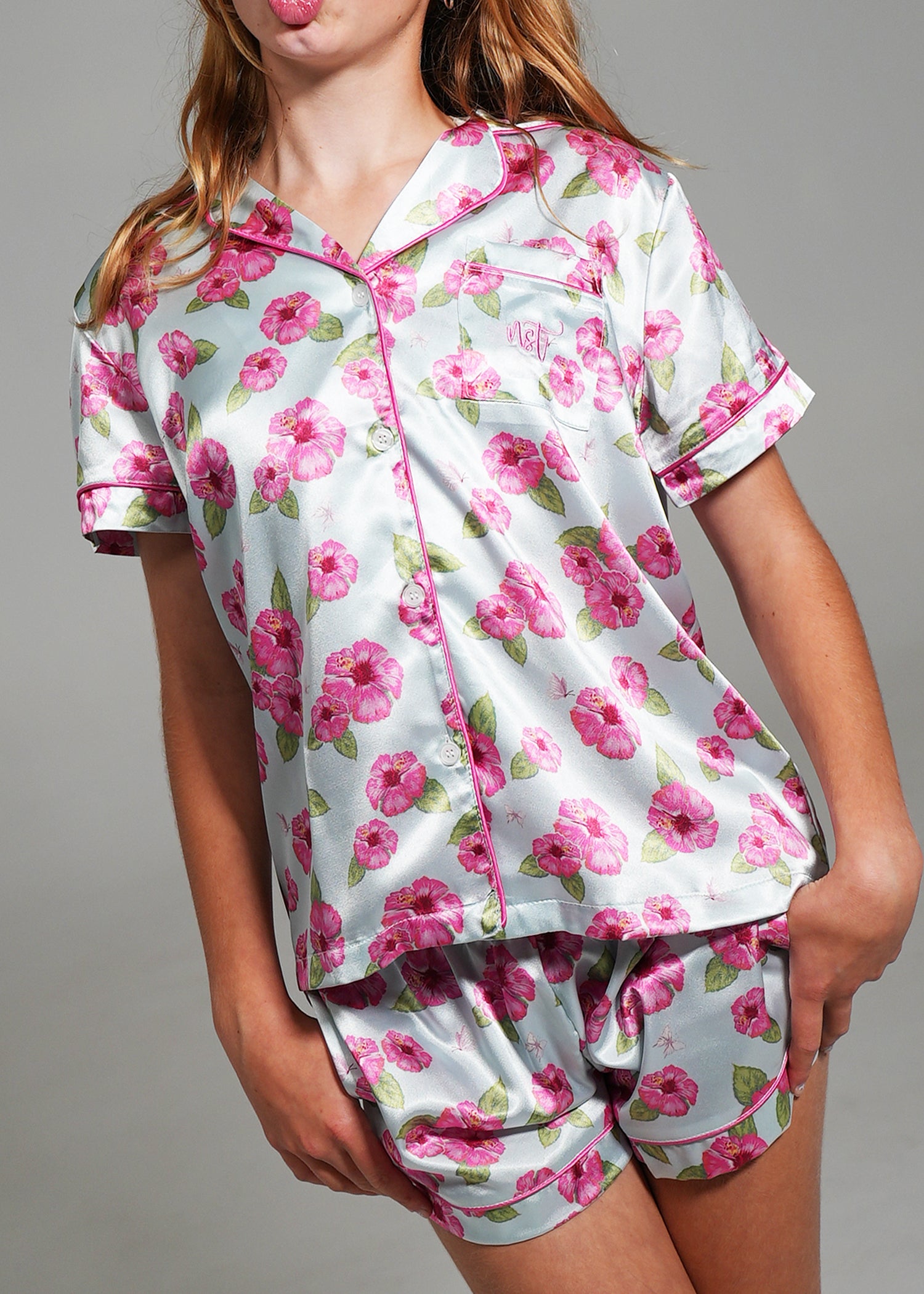 Night Sweet Thing Girls Flutter Garden Short Satin Short Pyjama Set Kids