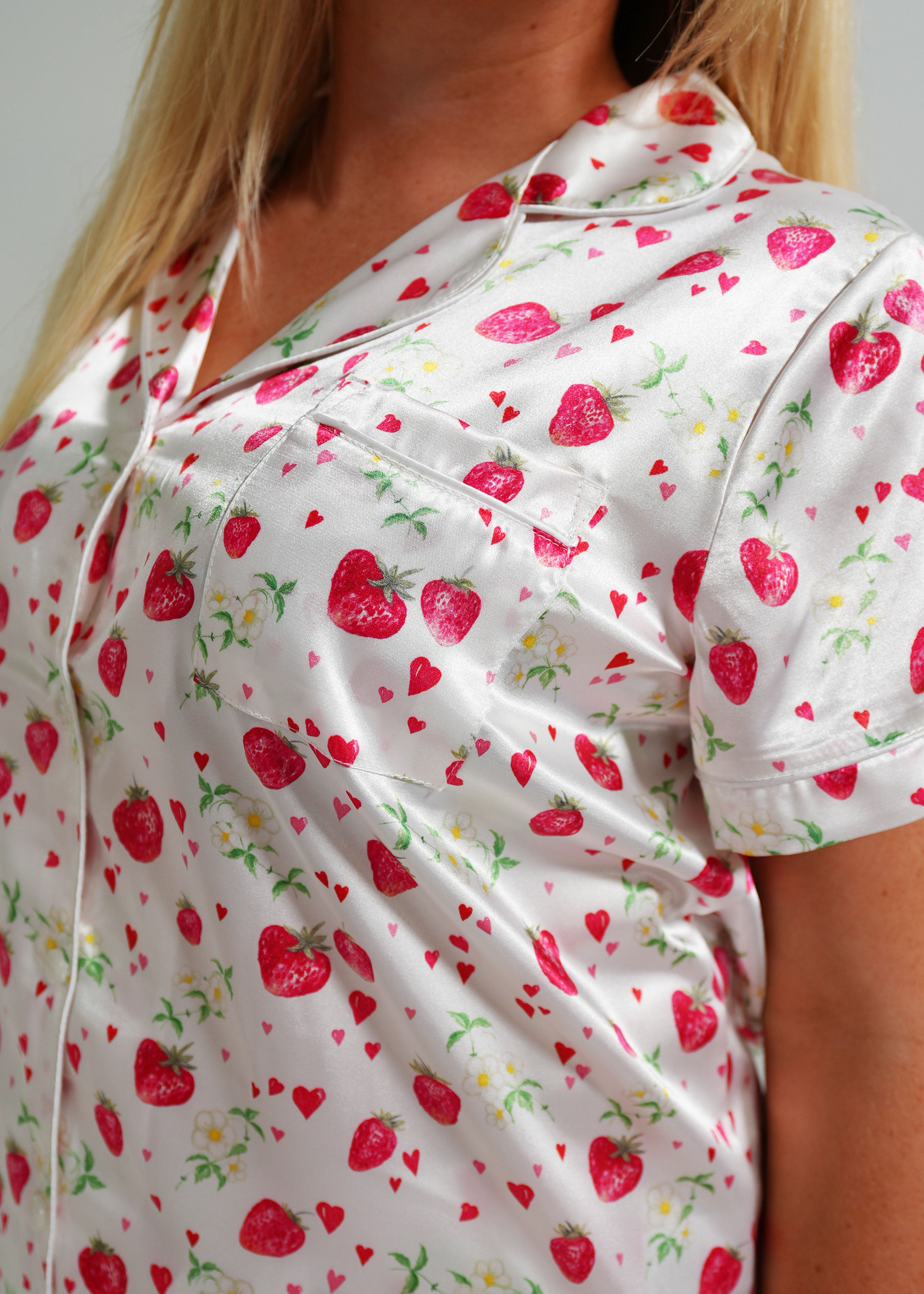 Night Sweet Thing Womens Strawberries Satin Long Pyjama Set