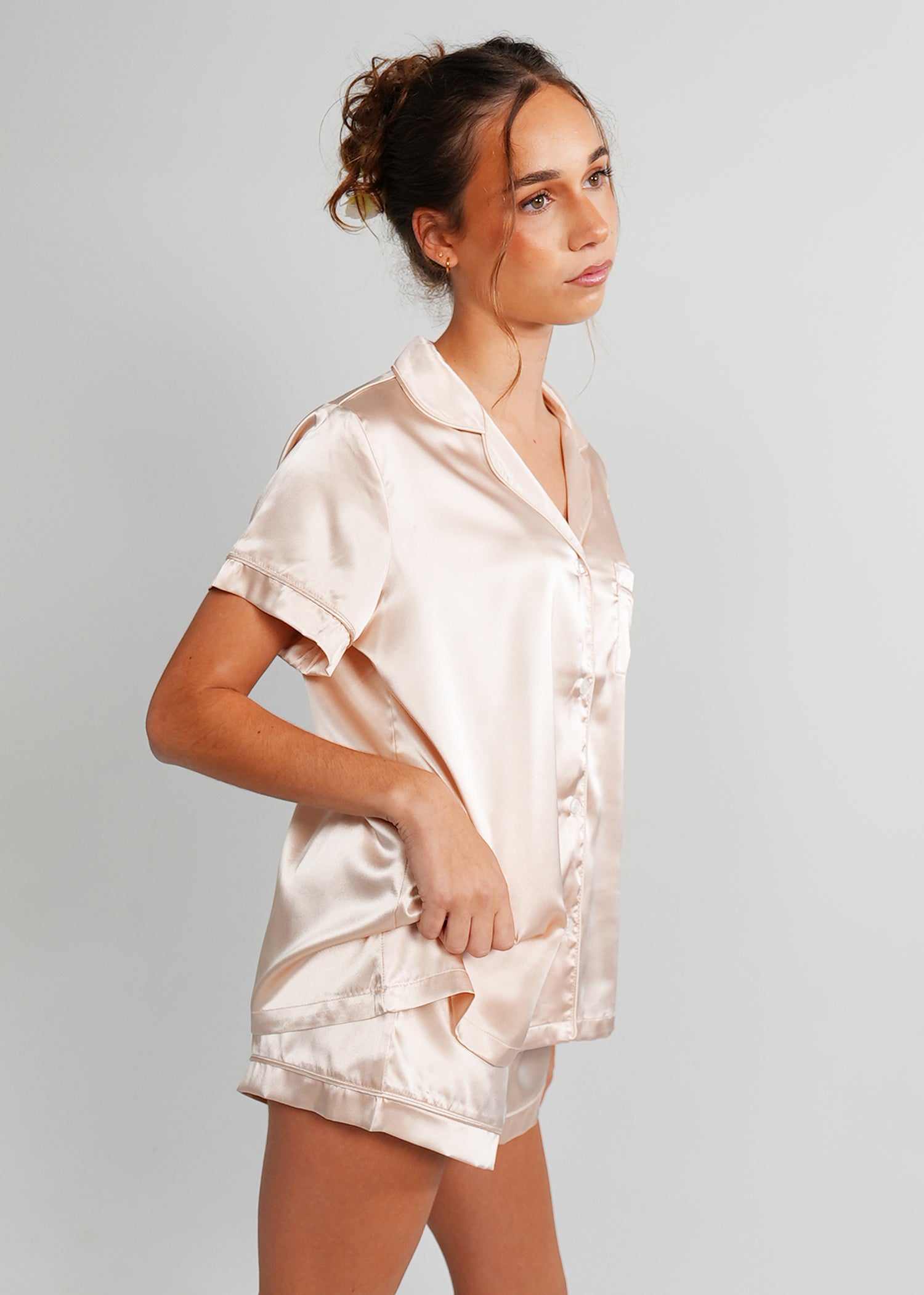 Night Sweet Thing Womens Almond Latte Satin Short Pyjama Set