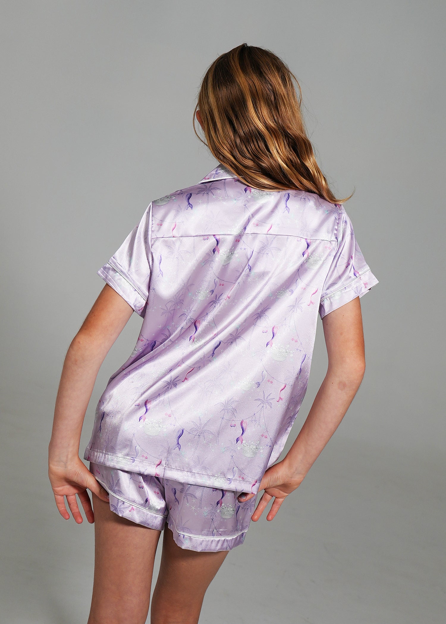 Night Sweet Thing Girls Lilac Coastal Dream Short Satin Short Pyjama Set Kids