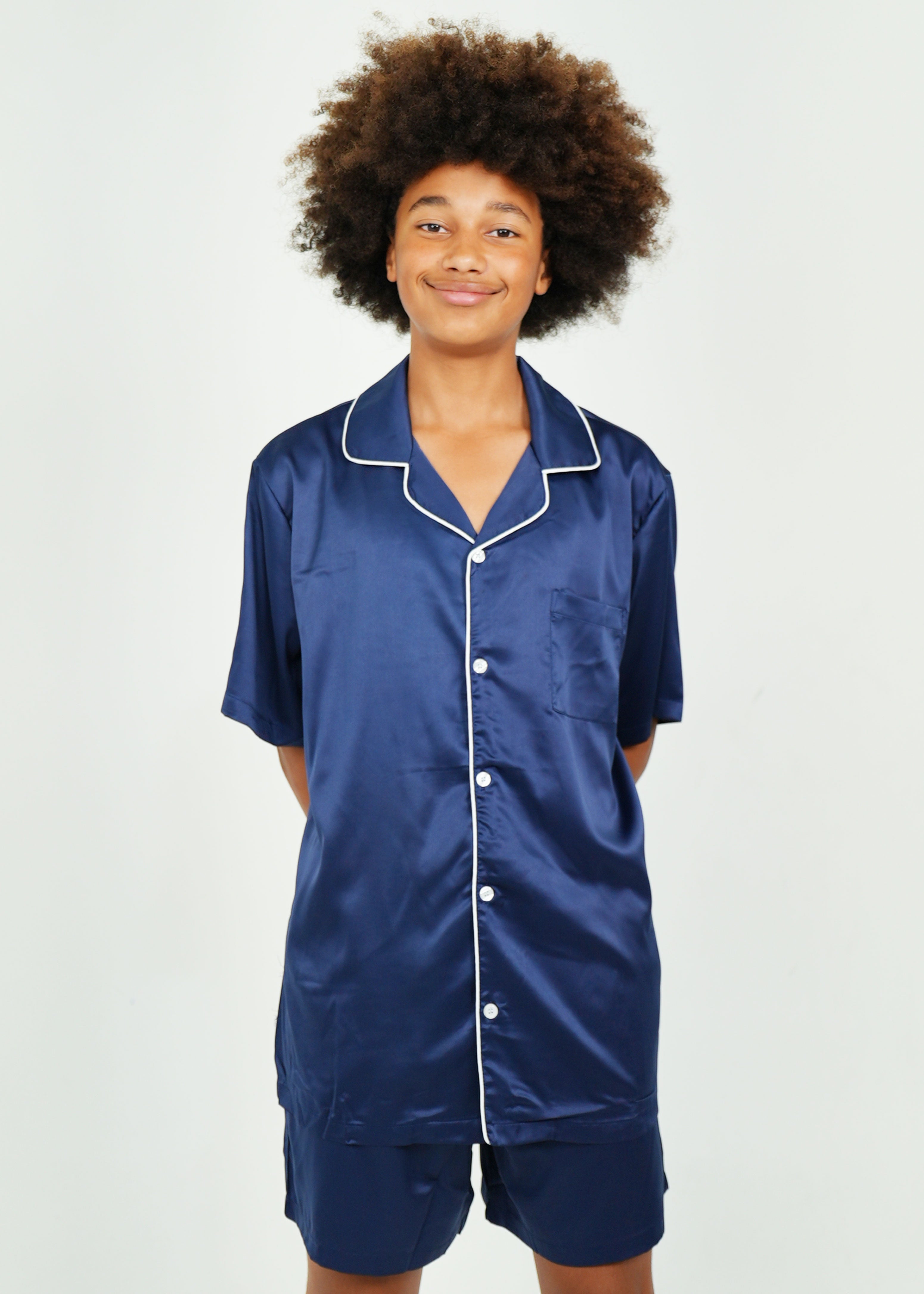 Night Sweet Thing Mens Navy Matte Satin Short Pyjama Set