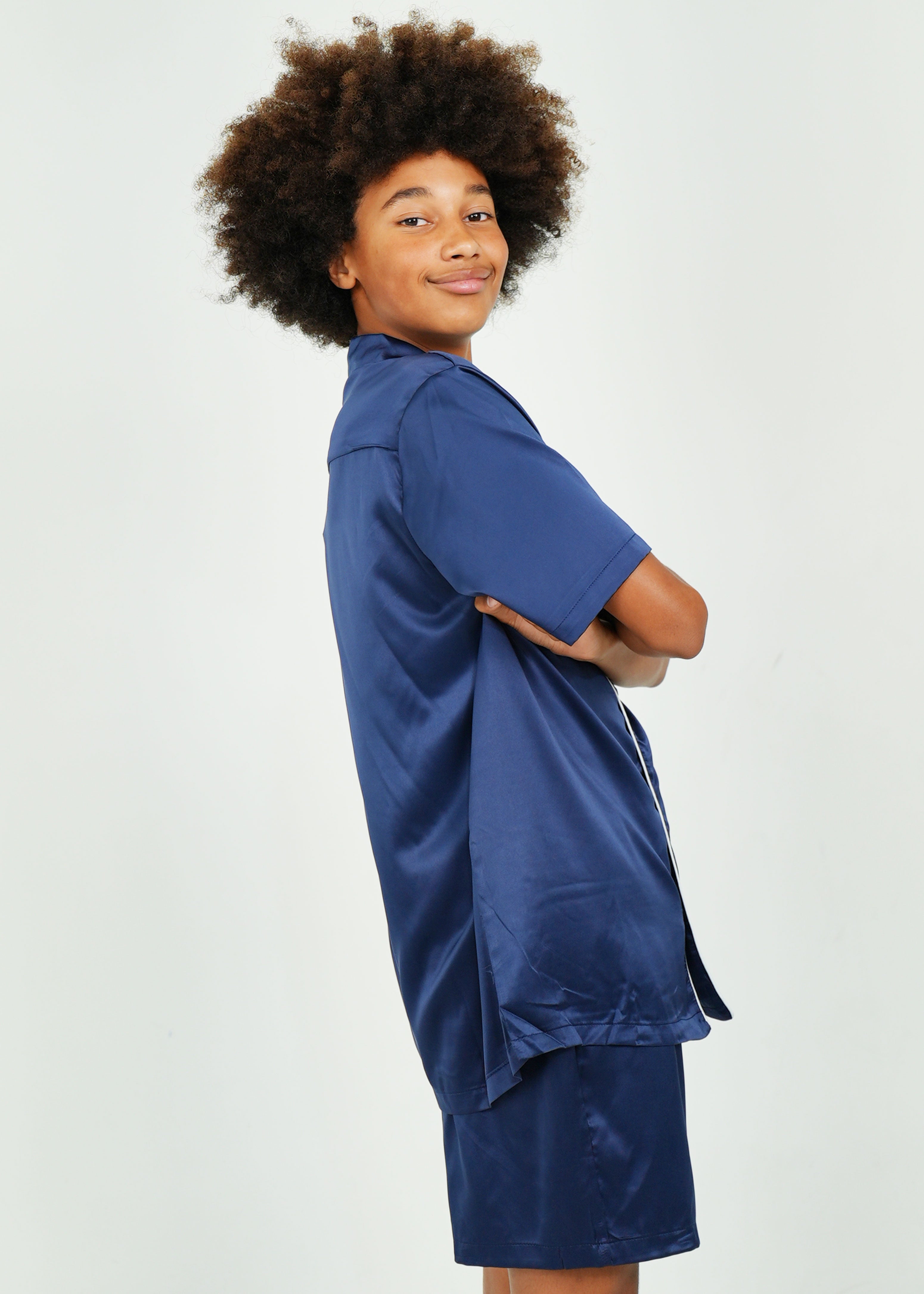 Night Sweet Thing Mens Navy Matte Satin Short Pyjama Set