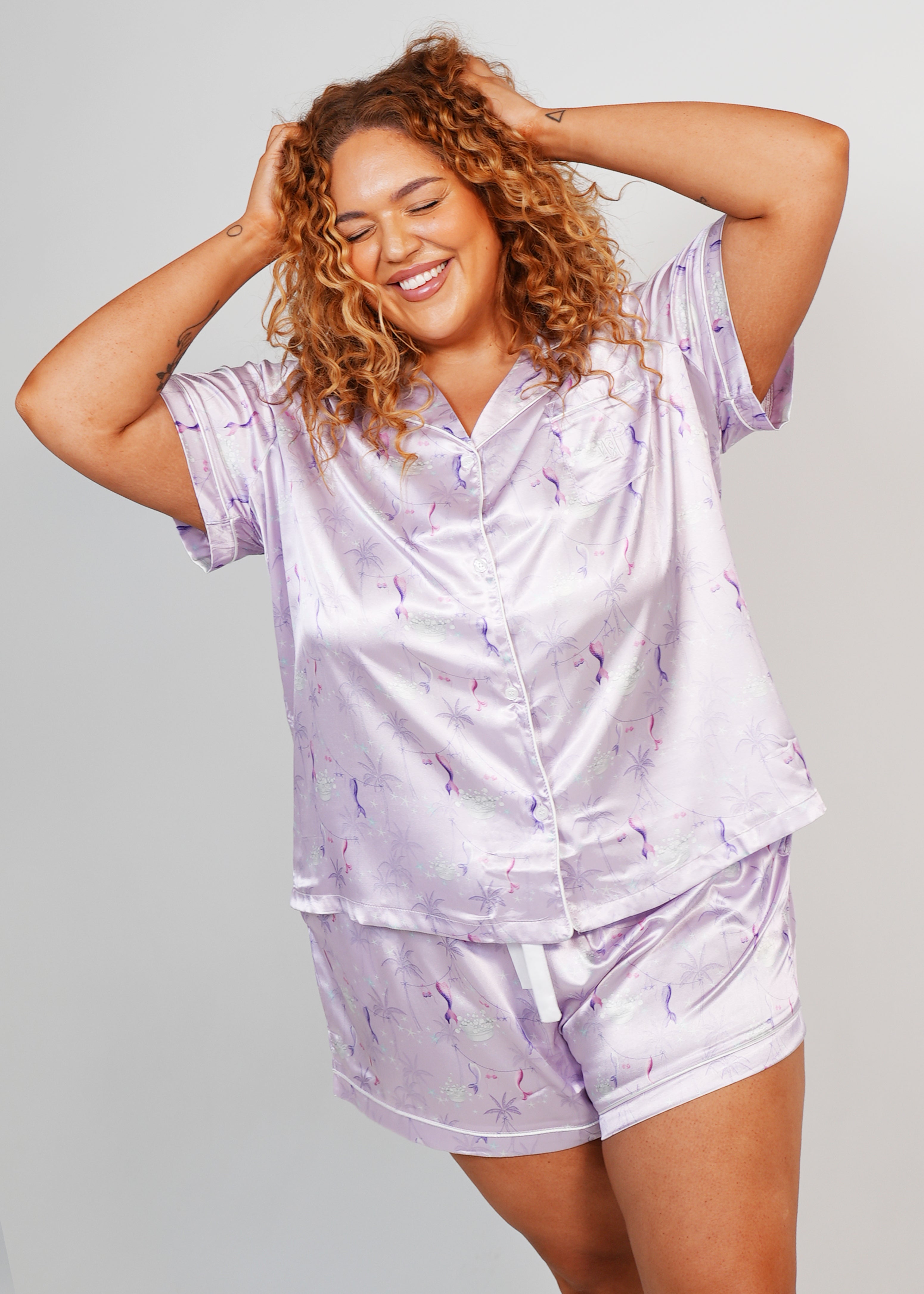 Night Sweet Thing Womens Lilac Coastal Dream Satin Short Pyjama Set