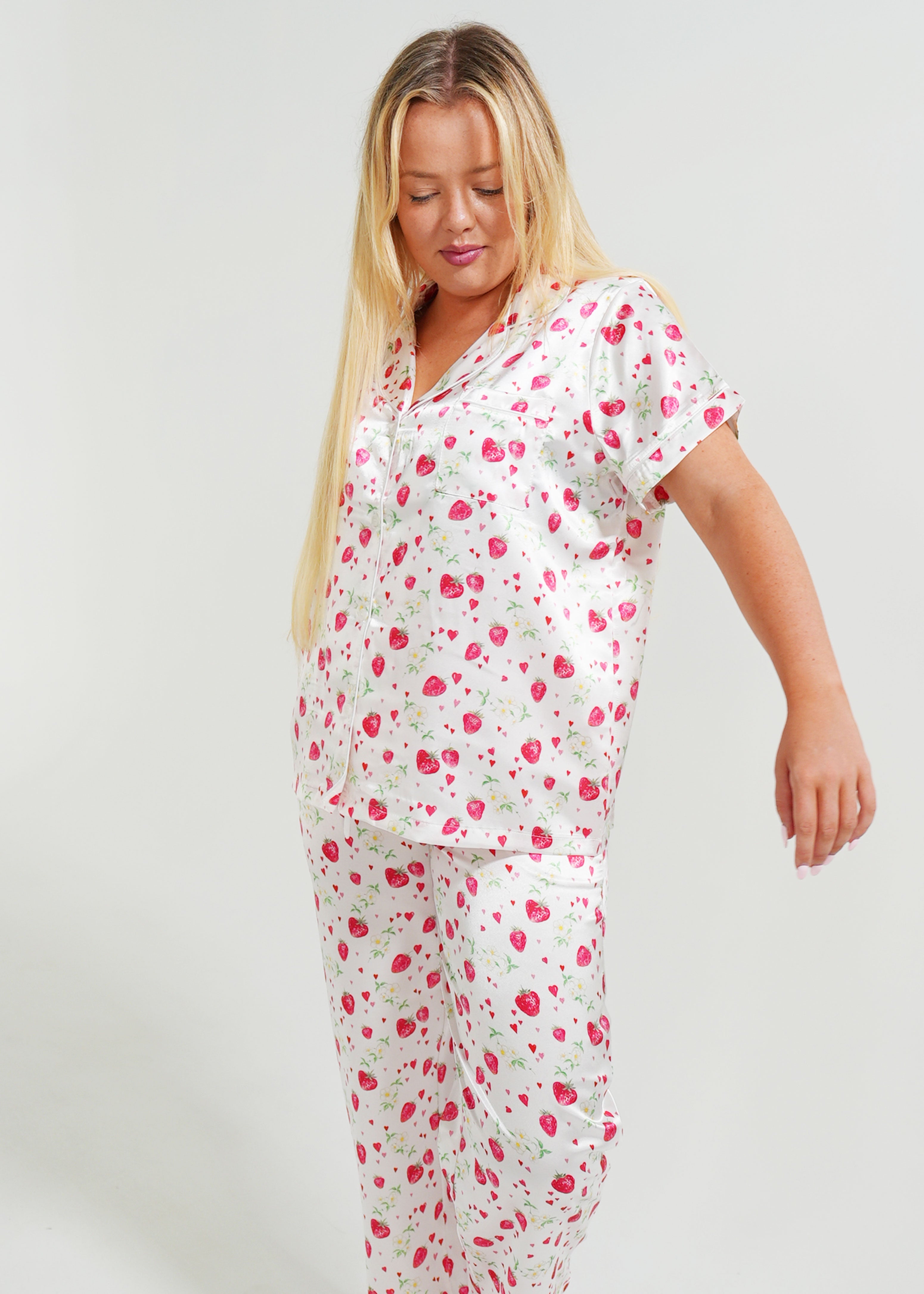 Night Sweet Thing Womens Strawberries Satin Long Pyjama Set