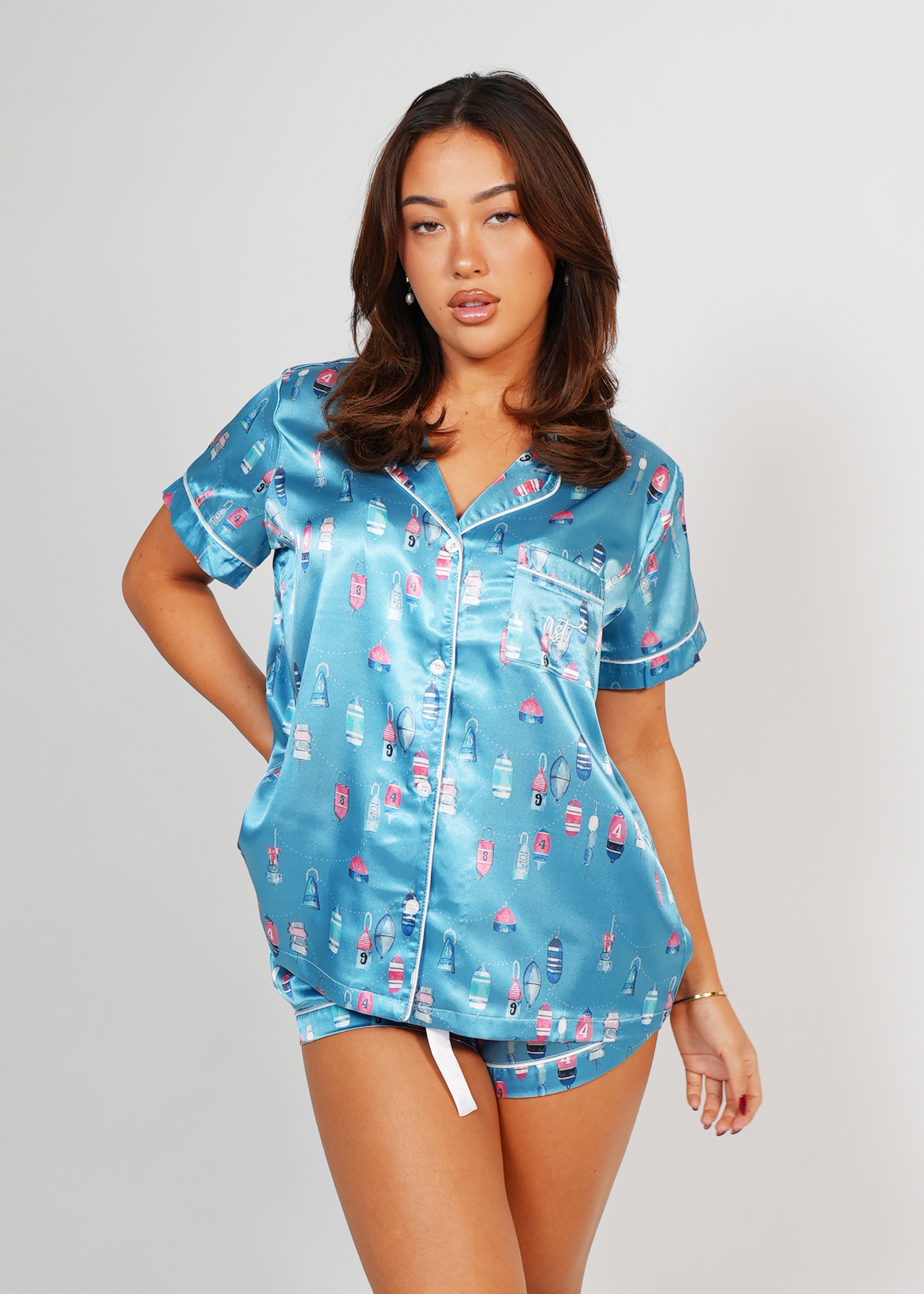 Night Sweet Thing Womens Buoy Oh Buoy Satin Short Pyjama Set