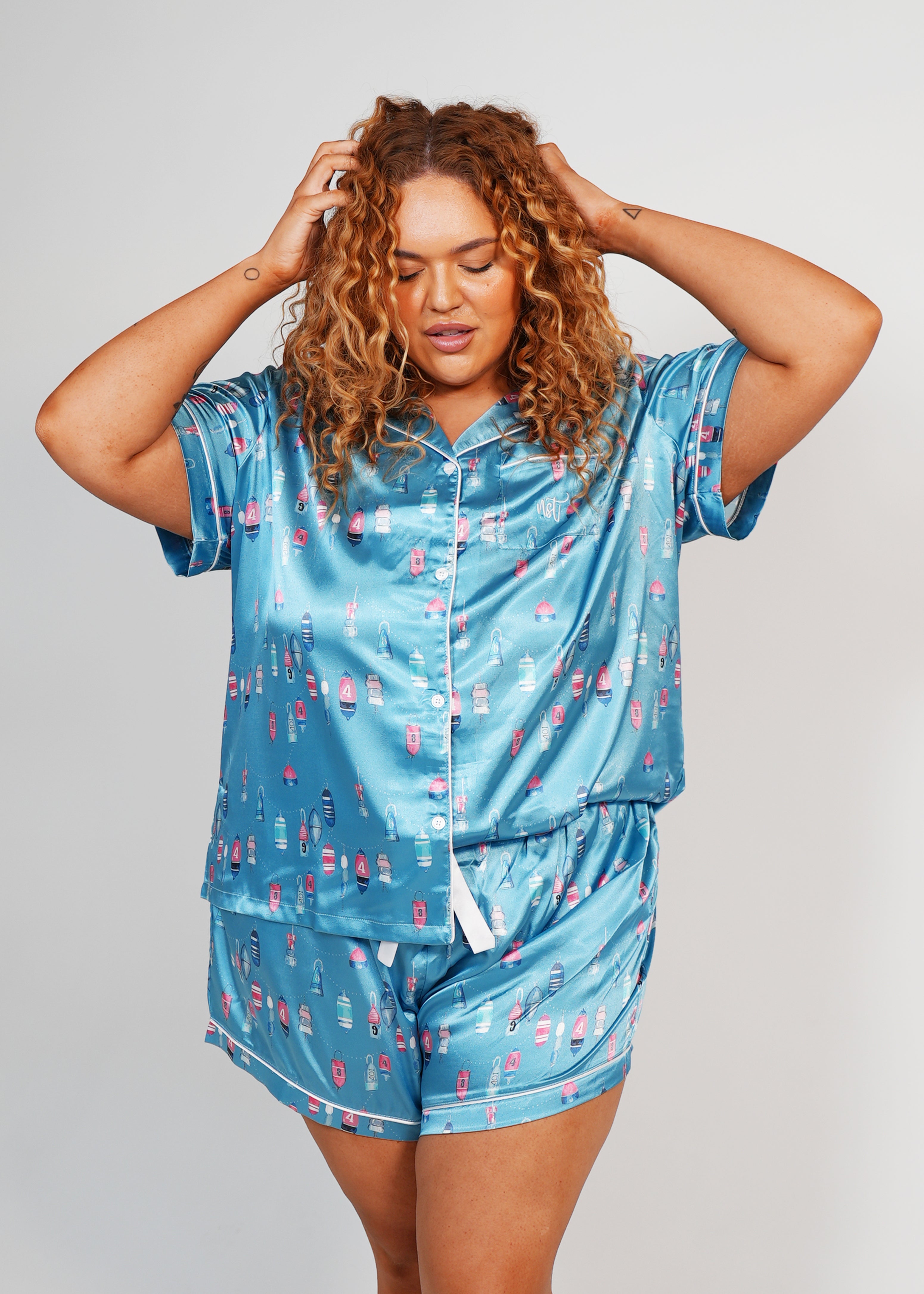 Night Sweet Thing Womens Buoy Oh Buoy Satin Short Pyjama Set