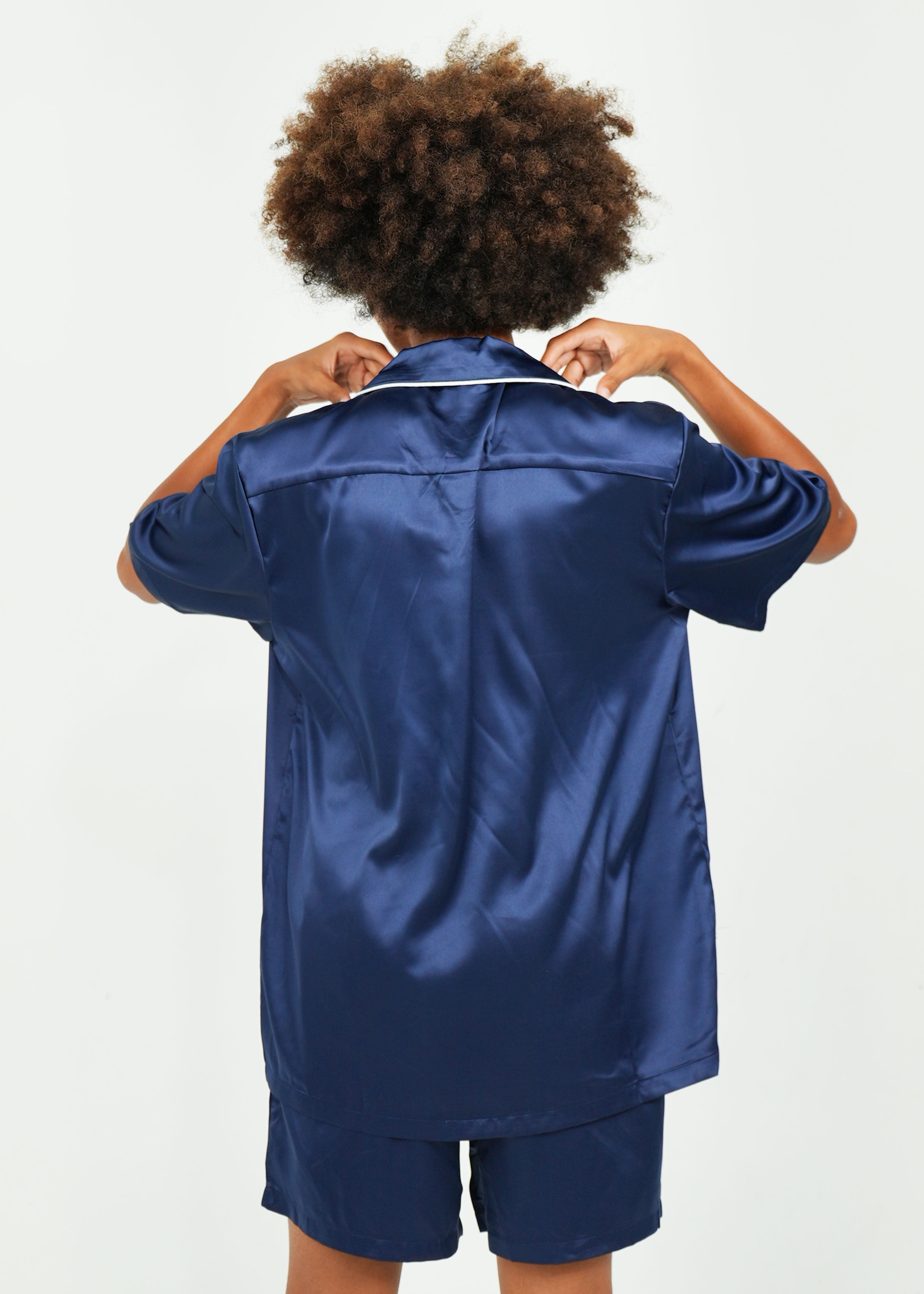 Night Sweet Thing Mens Navy Matte Satin Short Pyjama Set