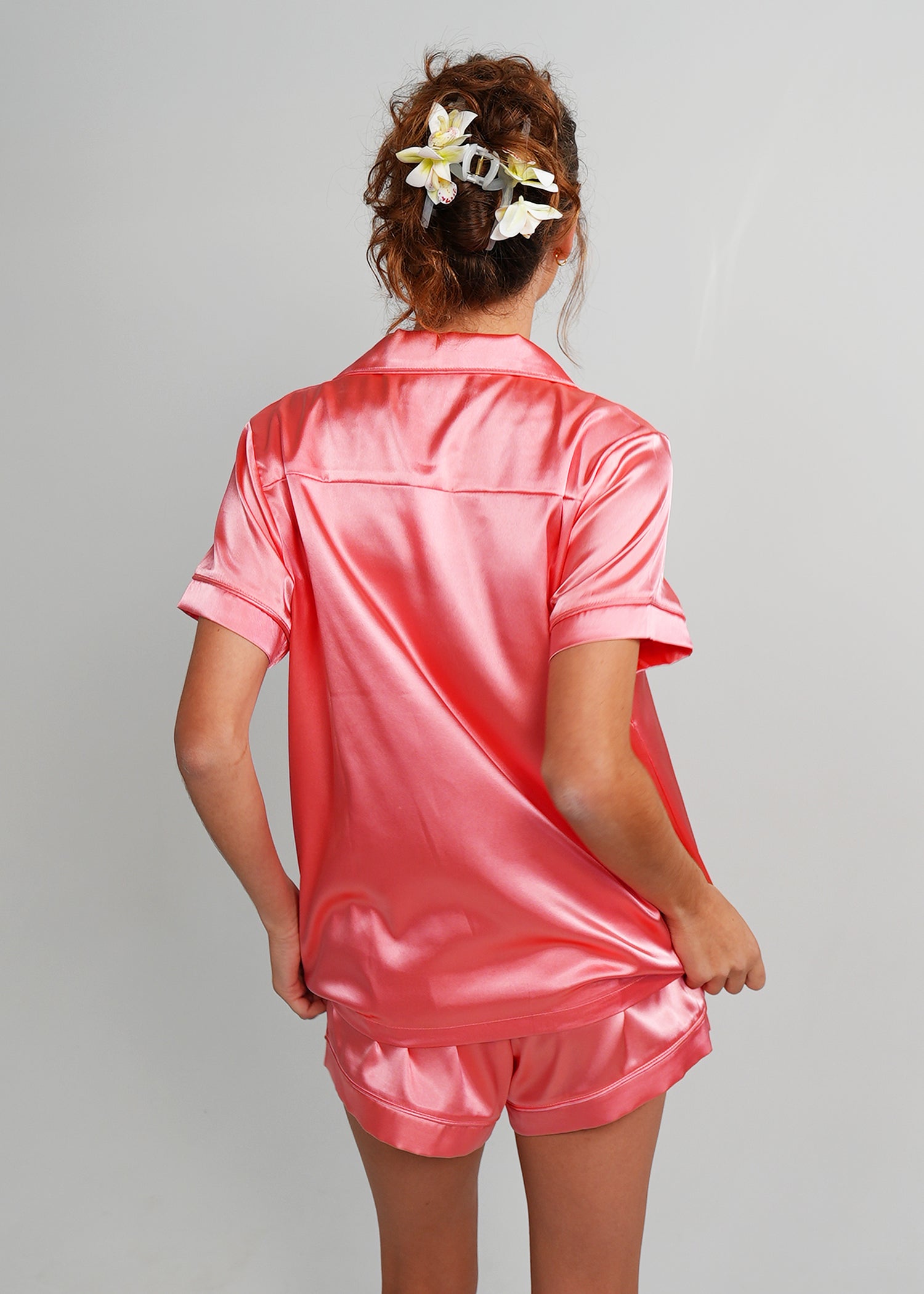 Night Sweet Thing Womens Coral Pink Satin Short Pyjama Set