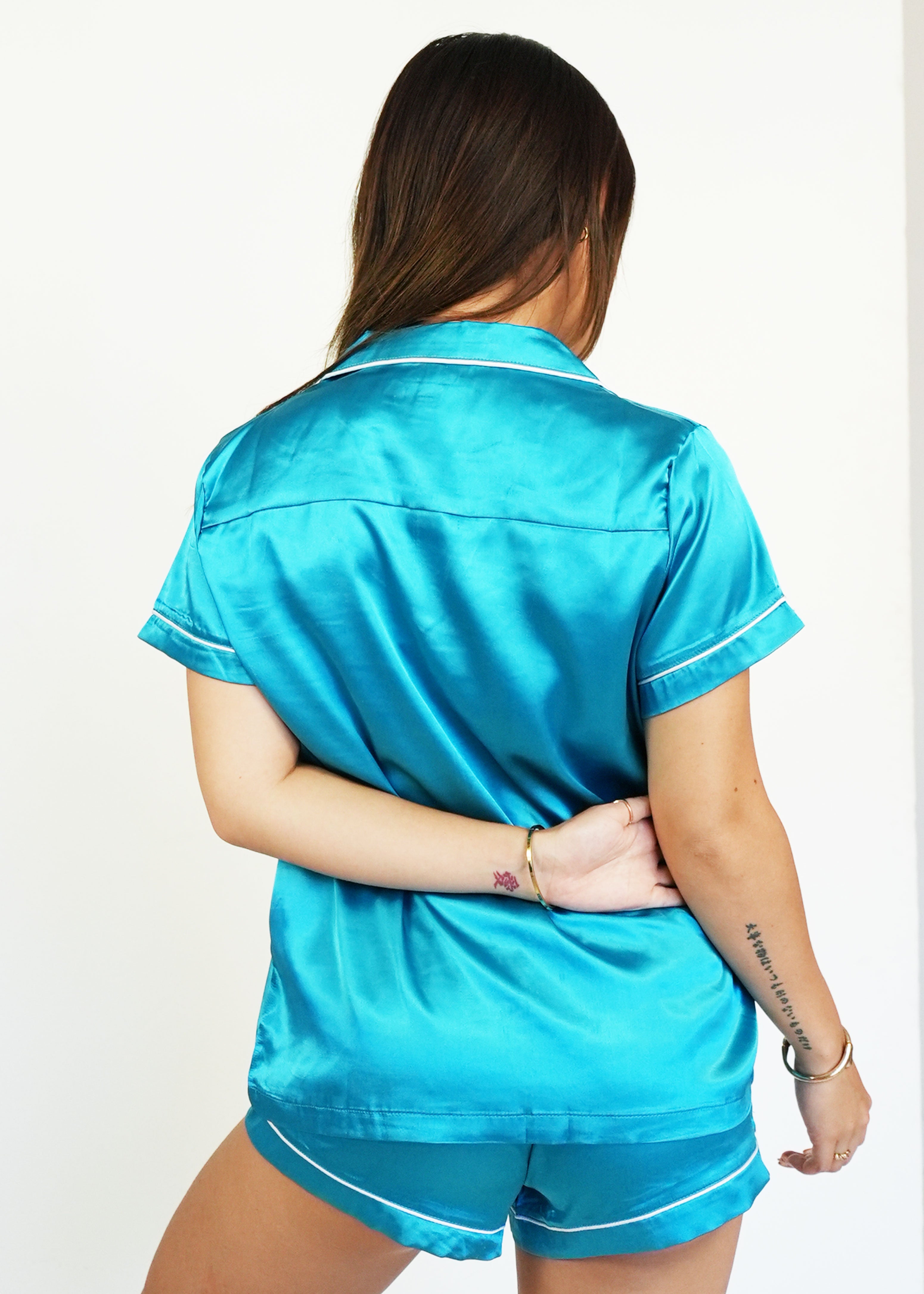 Night Sweet Thing Womens Turquoise Satin Short Pyjama Set