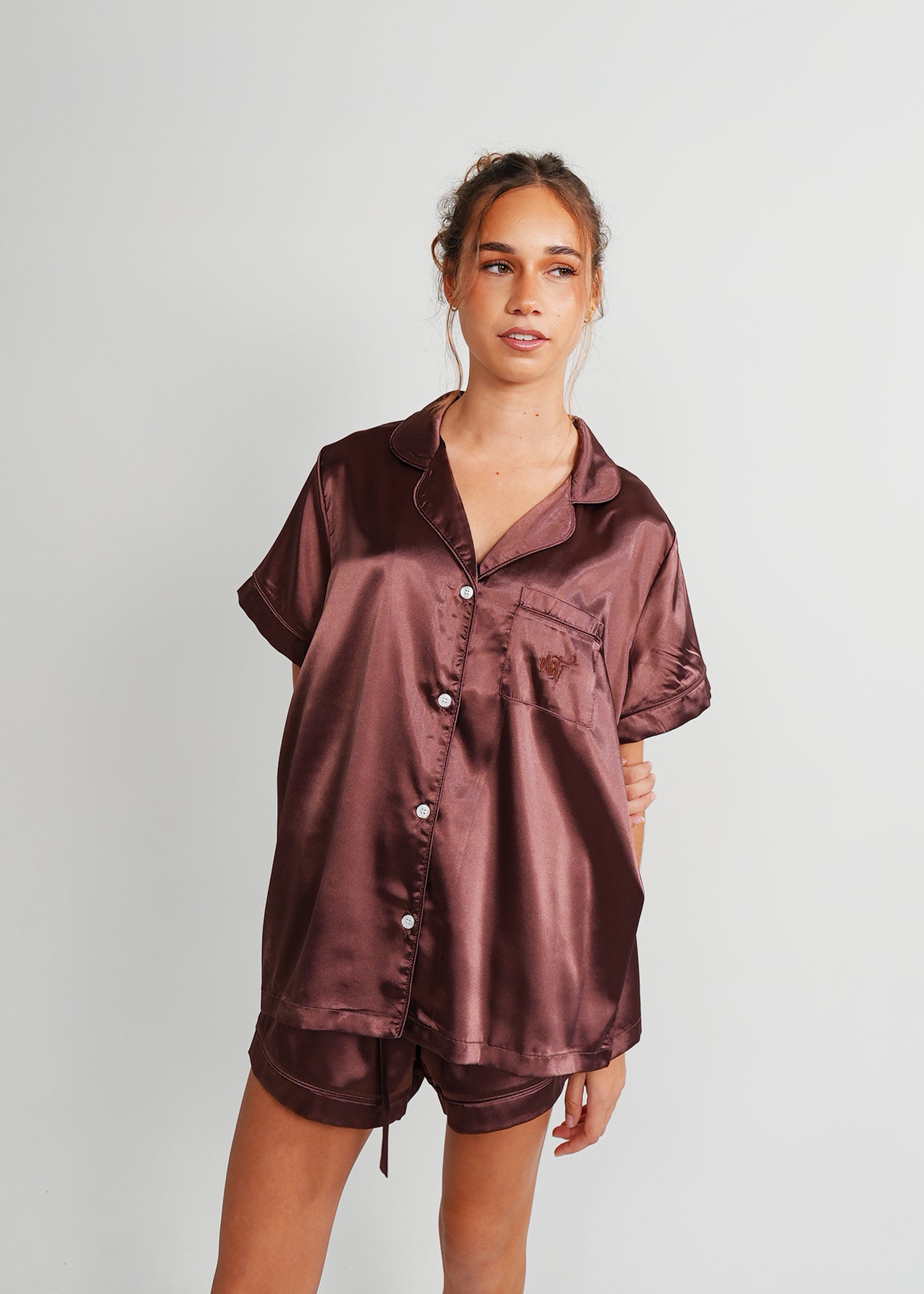 Night Sweet Thing Womens Chocolate Satin Short Pyjama Set