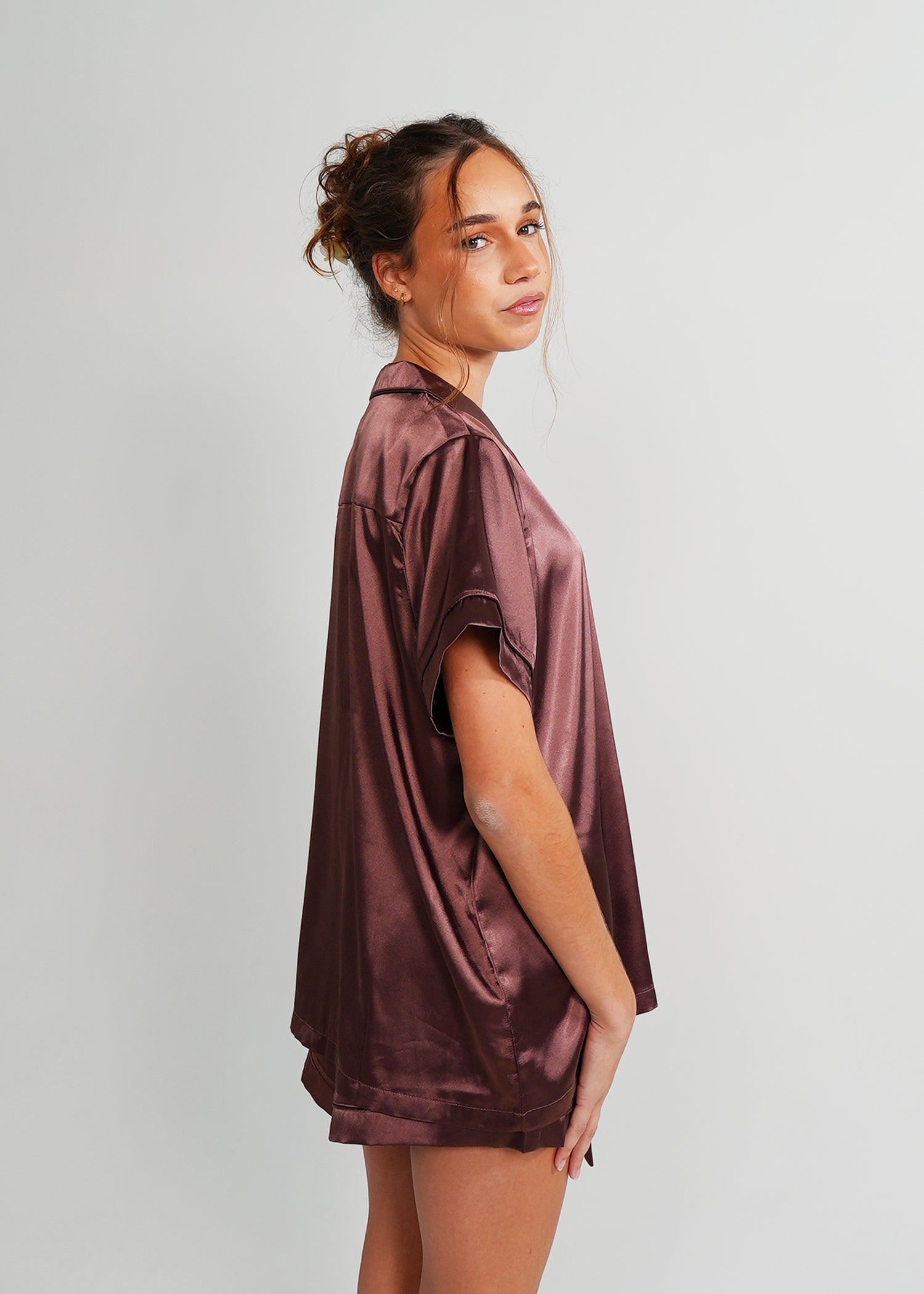 Night Sweet Thing Womens Chocolate Satin Short Pyjama Set
