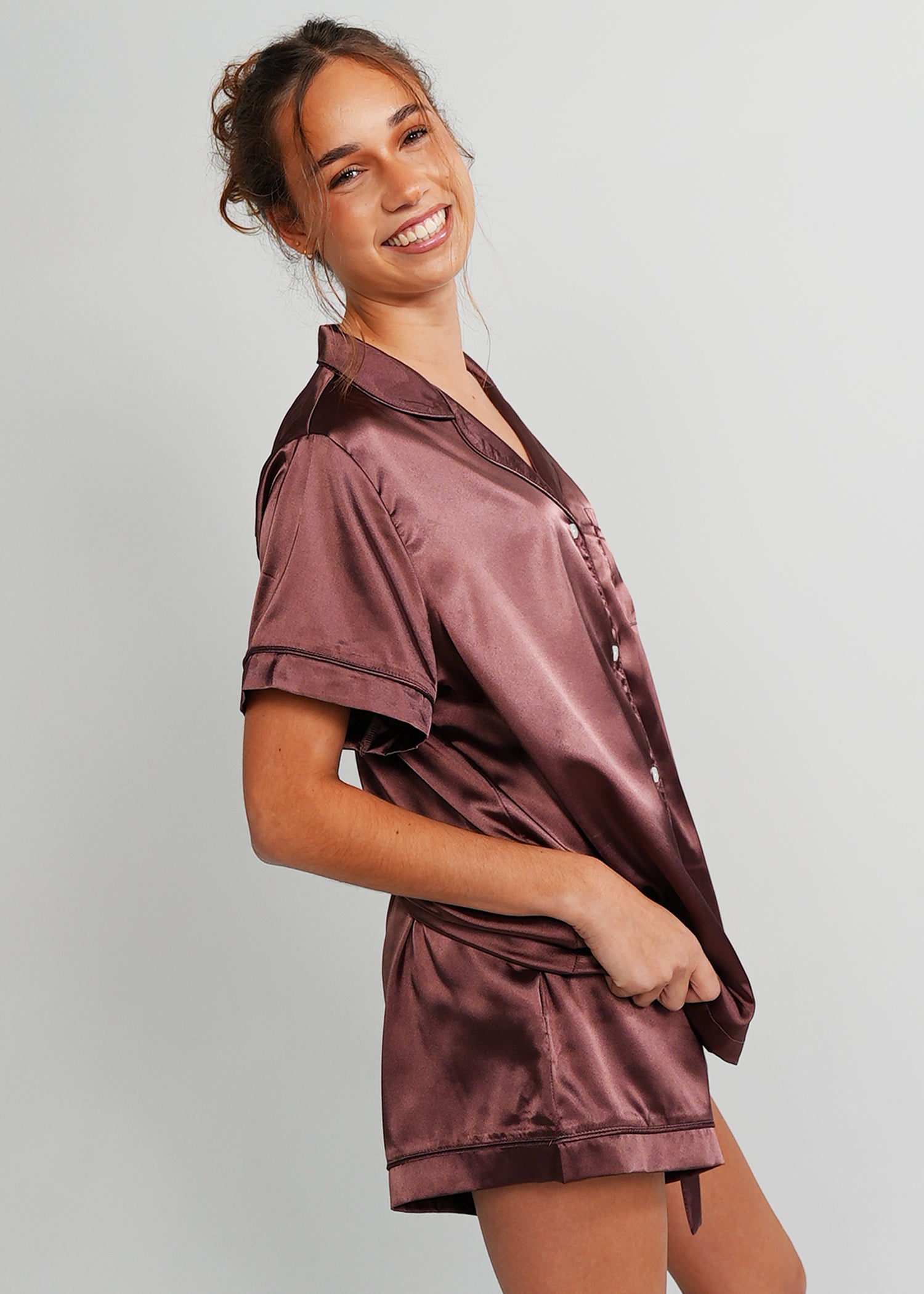 Night Sweet Thing Womens Chocolate Satin Short Pyjama Set