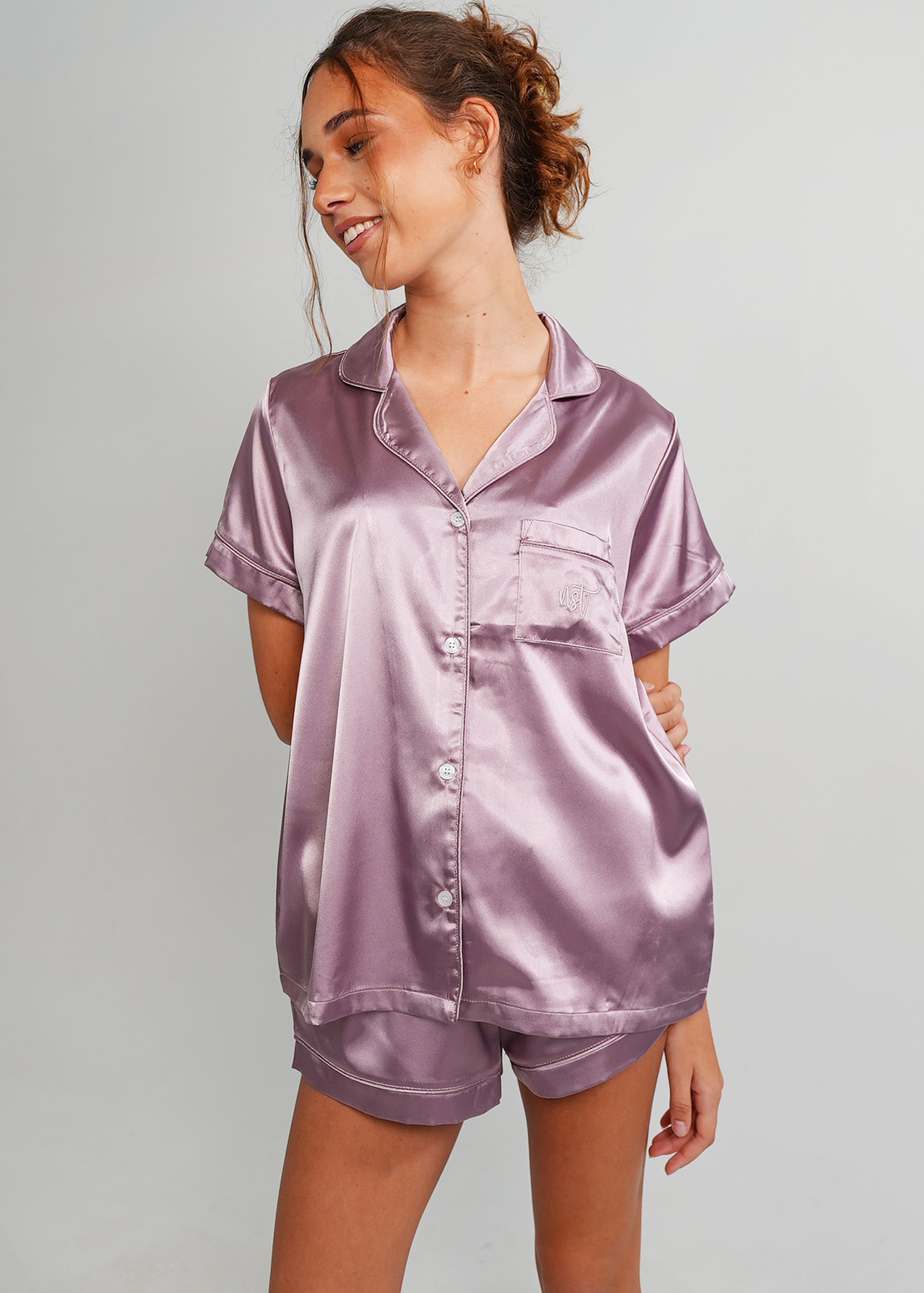 Night Sweet Thing Womens Dusty Plum Satin Short Pyjama Set