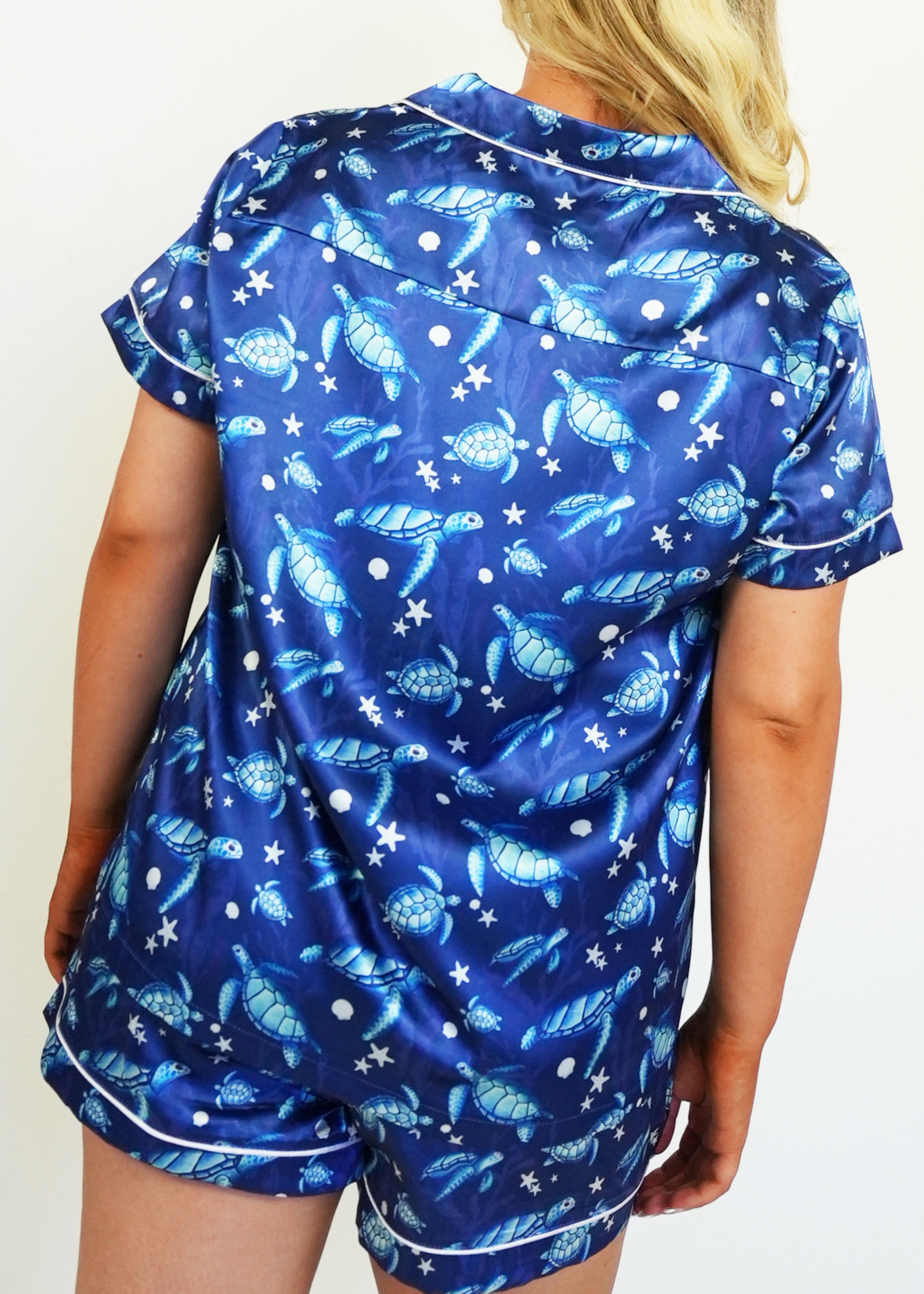 Night Sweet Thing Womens Find the Current Navy Satin Short Pyjama Set
