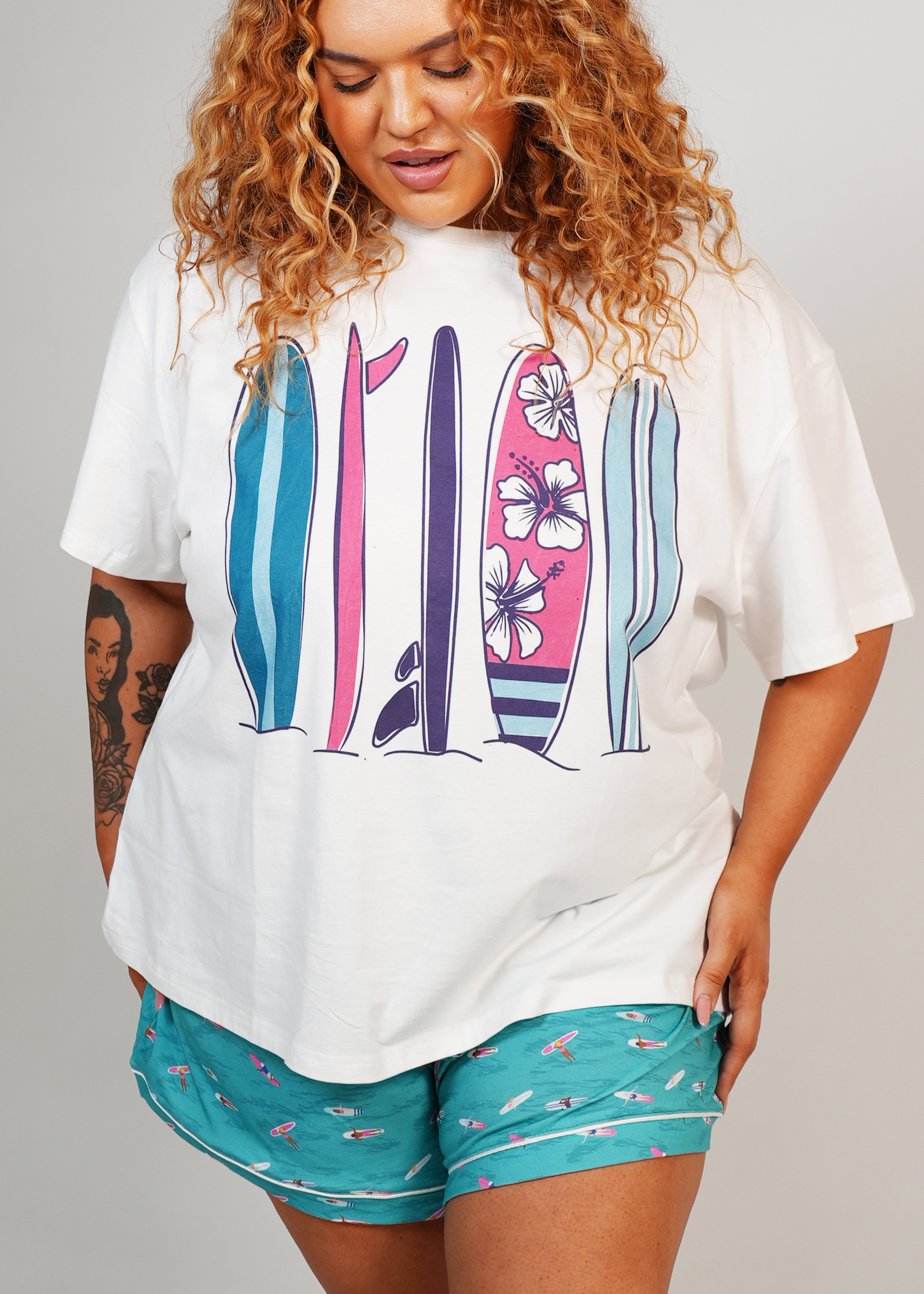 Night Sweet Thing Womens Ocean Drift T-Shirt & Short Pants PJ Set Satin Short Pyjama Set
