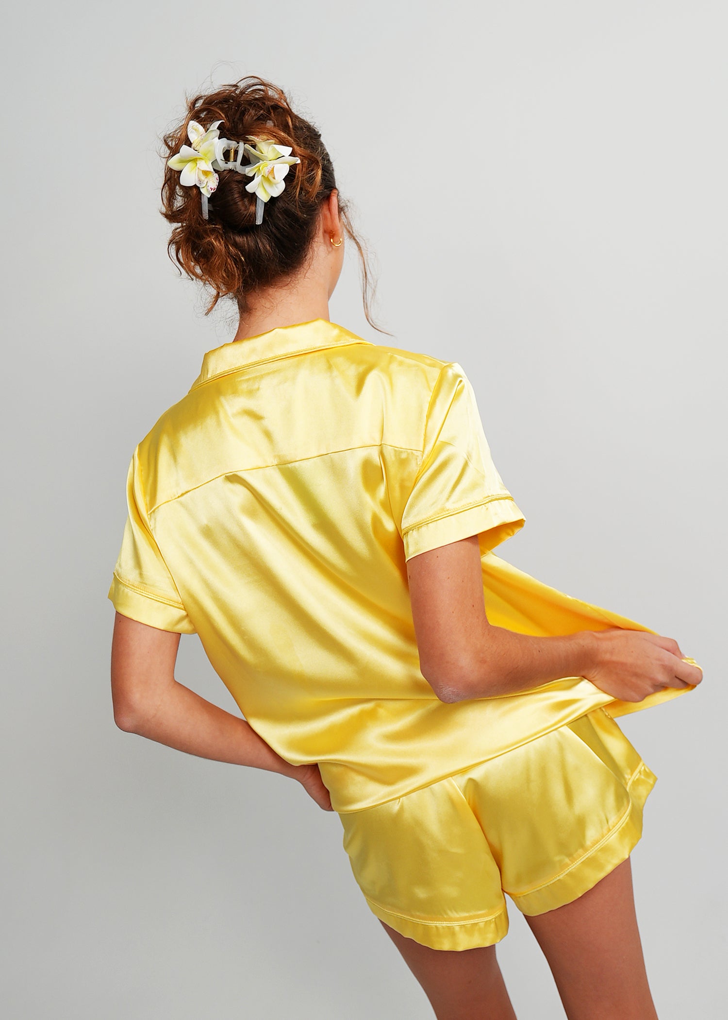 Night Sweet Thing Womens Lemon Yellow Satin Short Pyjama Set