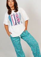 Night Sweet Thing Womens Ocean Drift T-Shirt & Long Pants PJ Set Jersey Knit Cotton Long Pyjama Set