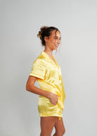 Night Sweet Thing Womens Lemon Yellow Satin Short Pyjama Set