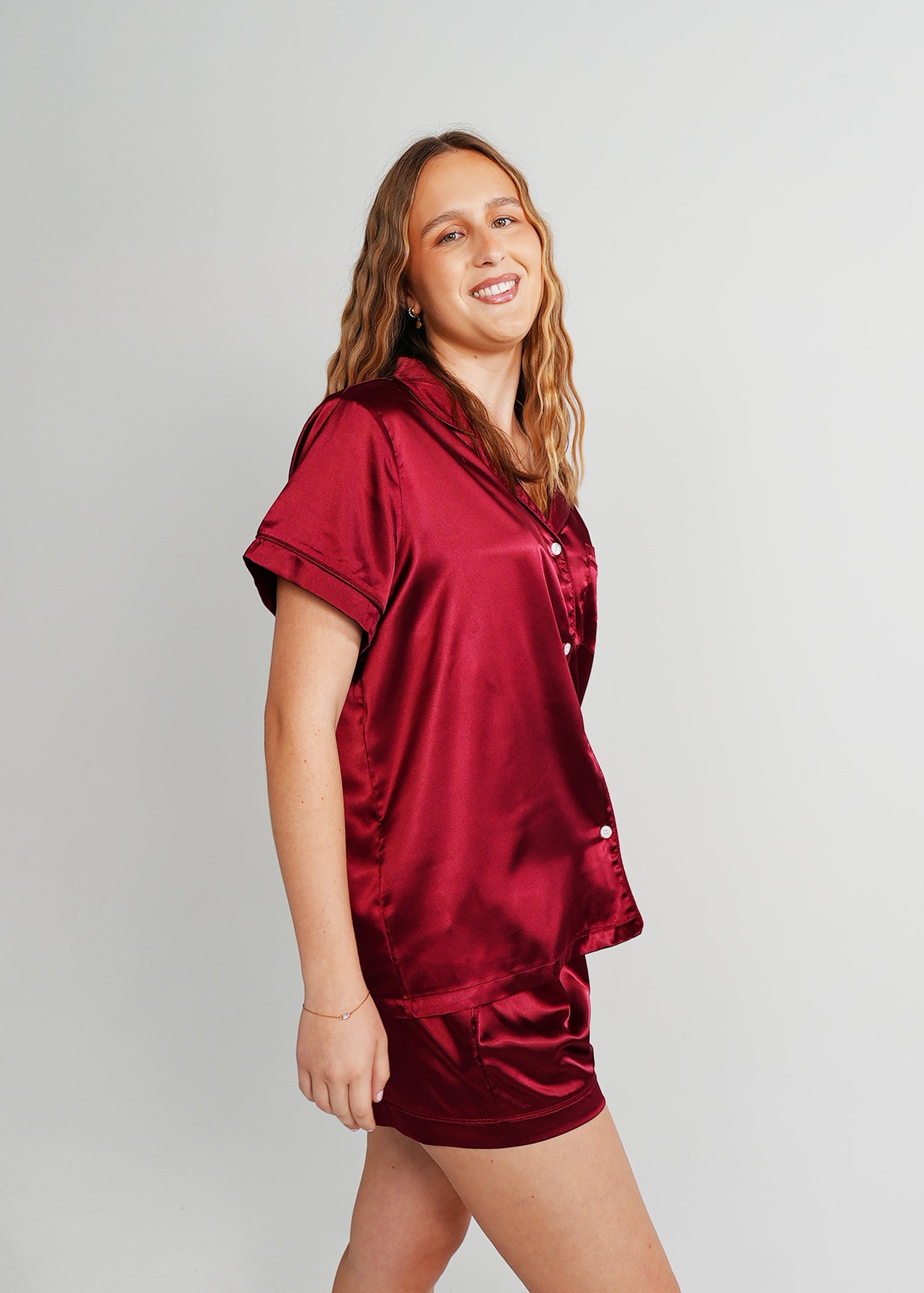Night Sweet Thing Womens Cherry Wine Satin Short Pyjama Set