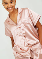 Night Sweet Thing Womens Rose Pink (With Rose Pink Piping) Satin Short Pyjama Set