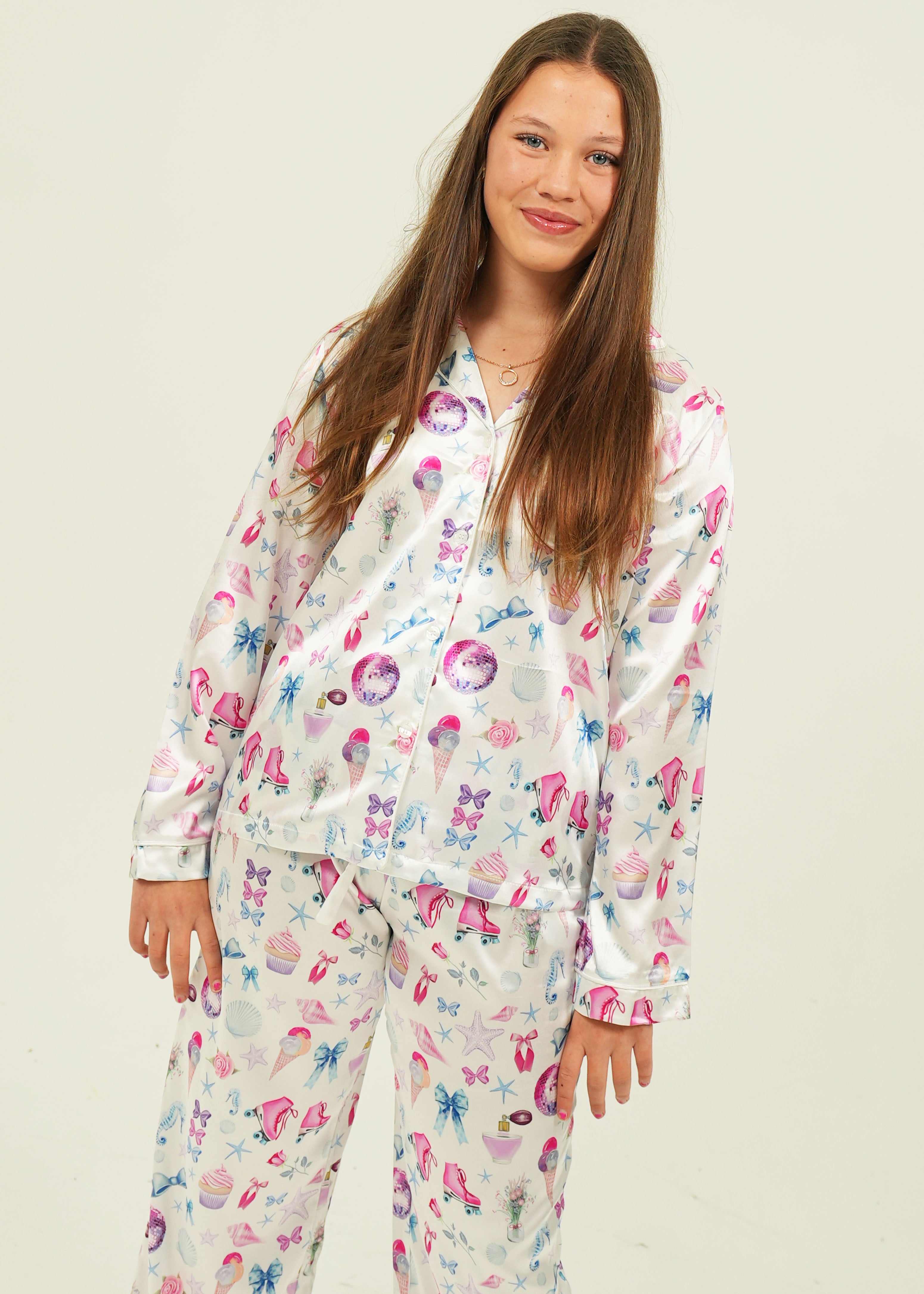 Womens Girlhood Satin Long Pyjama Set