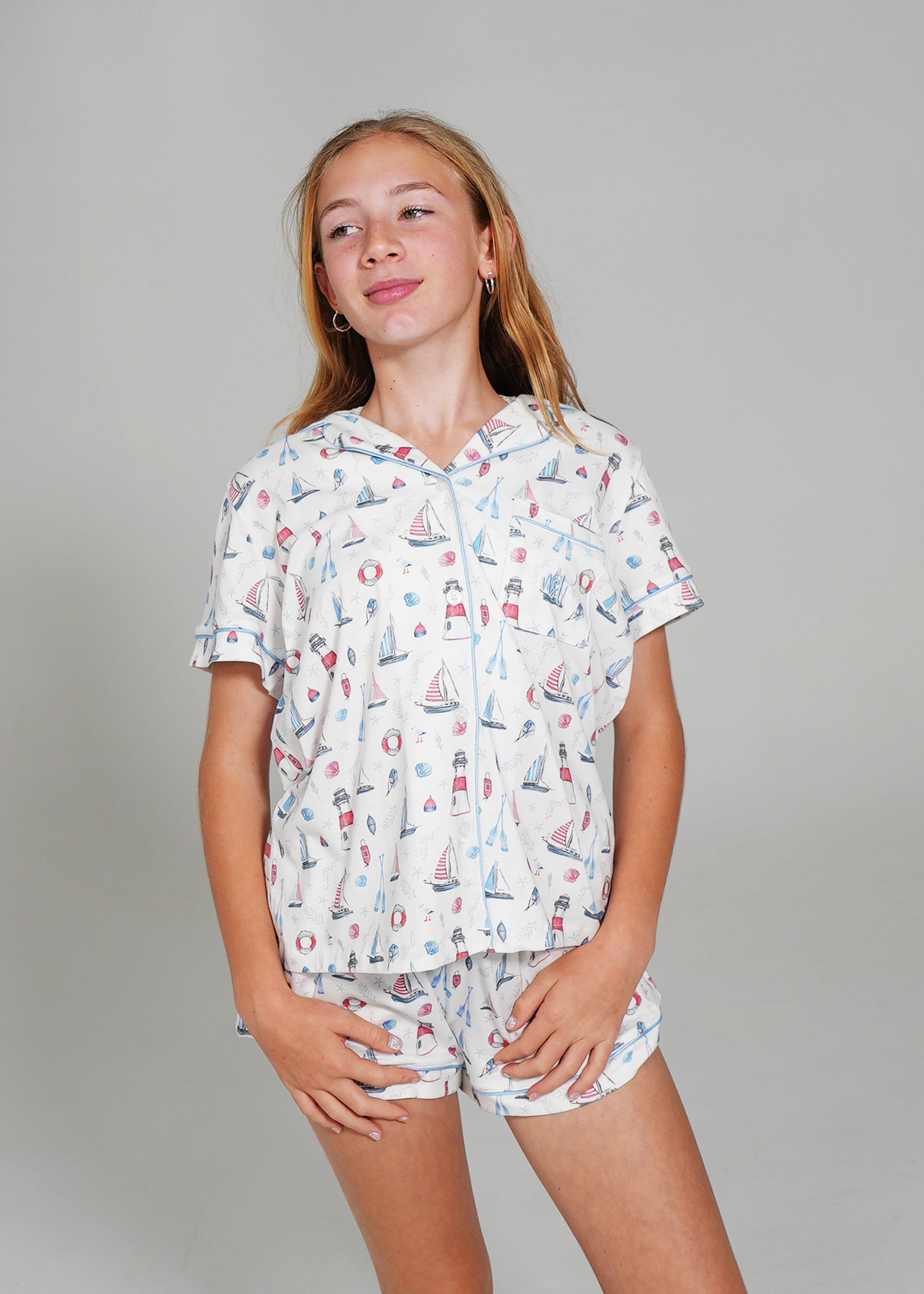 Night Sweet Thing Girls Sail Away Jersey Knit Cotton Short Pyjama Set Kids