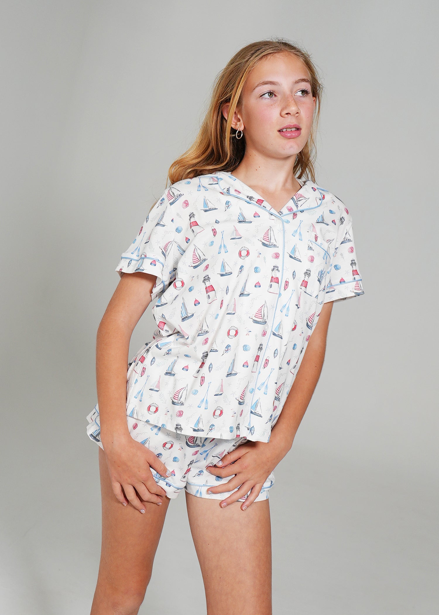Night Sweet Thing Girls Sail Away Jersey Knit Cotton Short Pyjama Set Kids