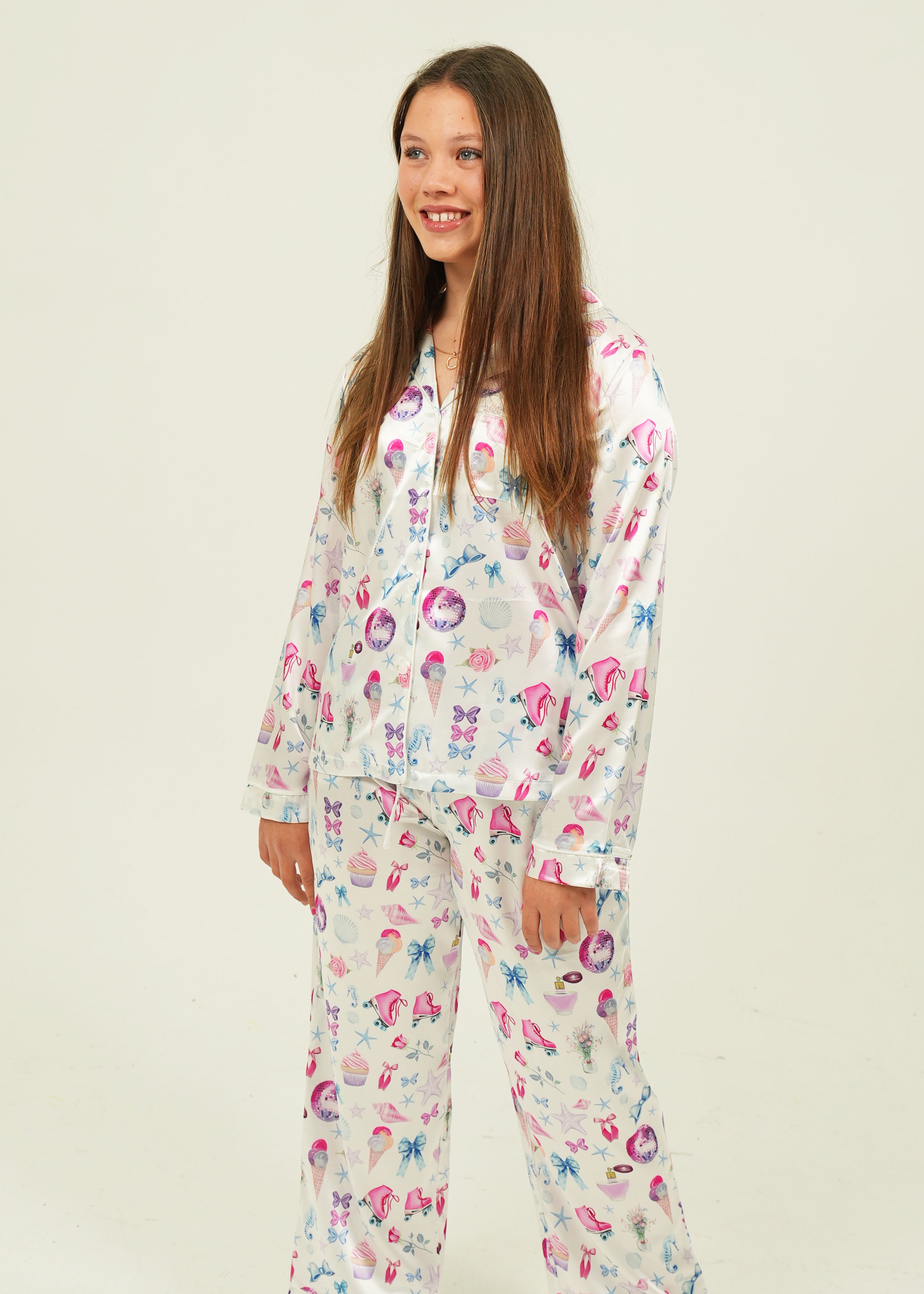 Womens Girlhood Satin Long Pyjama Set