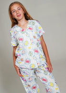 Night Sweet Thing Girls Seaside Picnic Jersey Knit Cotton Long Pyjama Set Kids