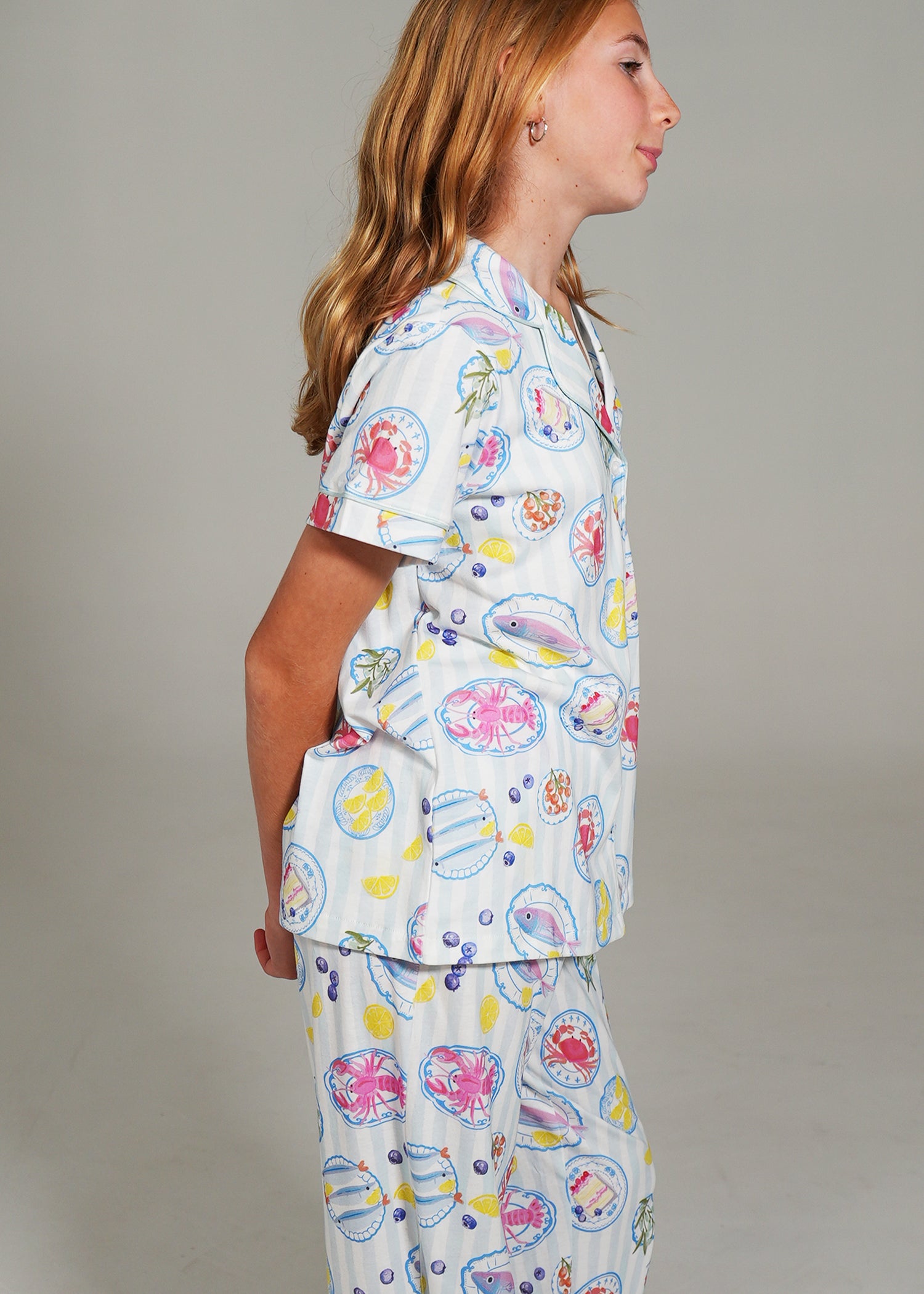 Night Sweet Thing Girls Seaside Picnic Jersey Knit Cotton Long Pyjama Set Kids