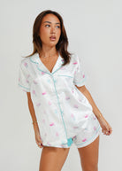 Night Sweet Thing Womens White Turtles Short Satin Short Pyjama Set
