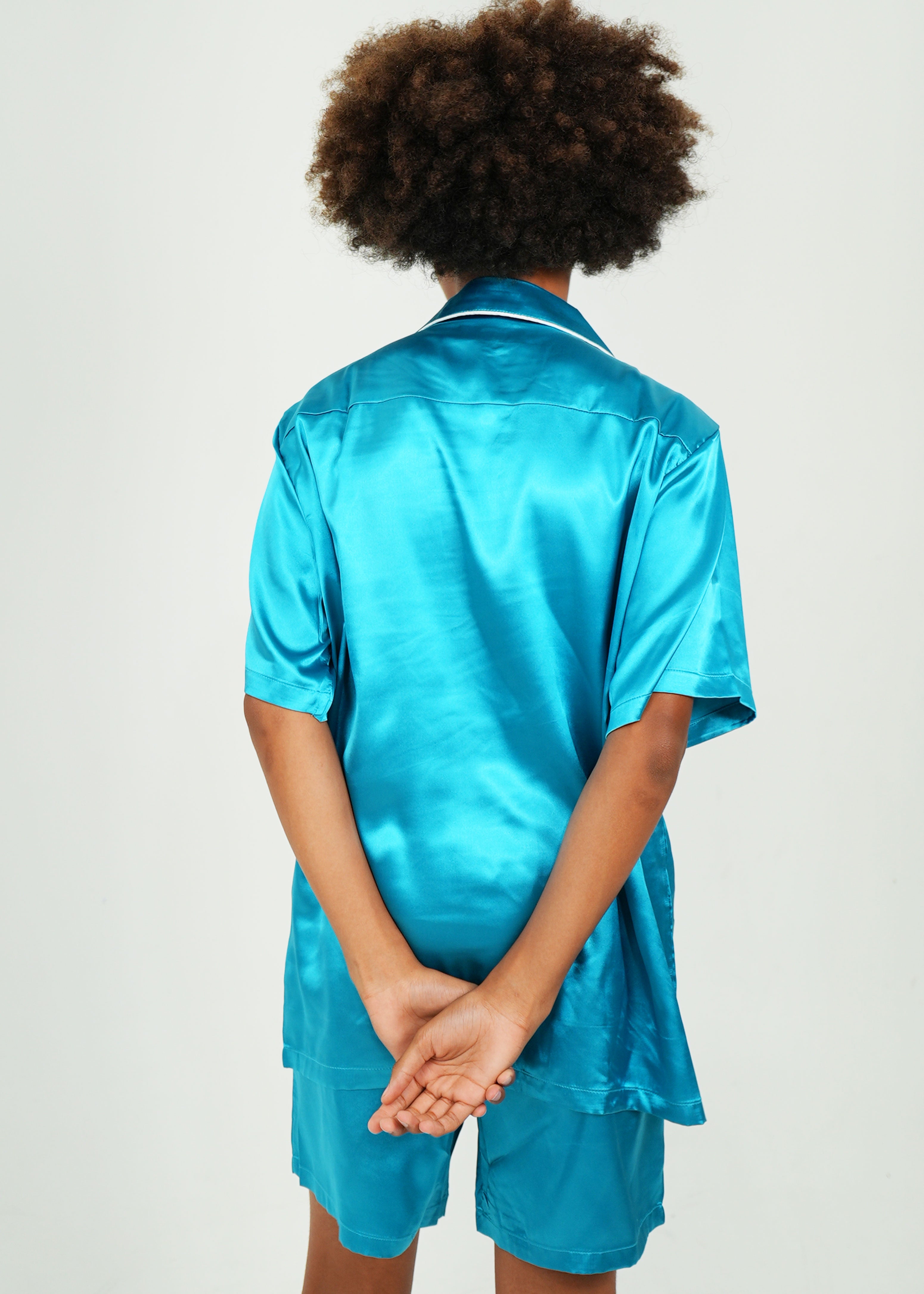 Night Sweet Thing Mens Turquoise Satin Short Pyjama Set