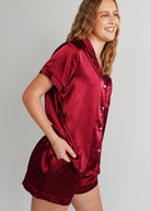 Night Sweet Thing Womens Cherry Wine Satin Short Pyjama Set