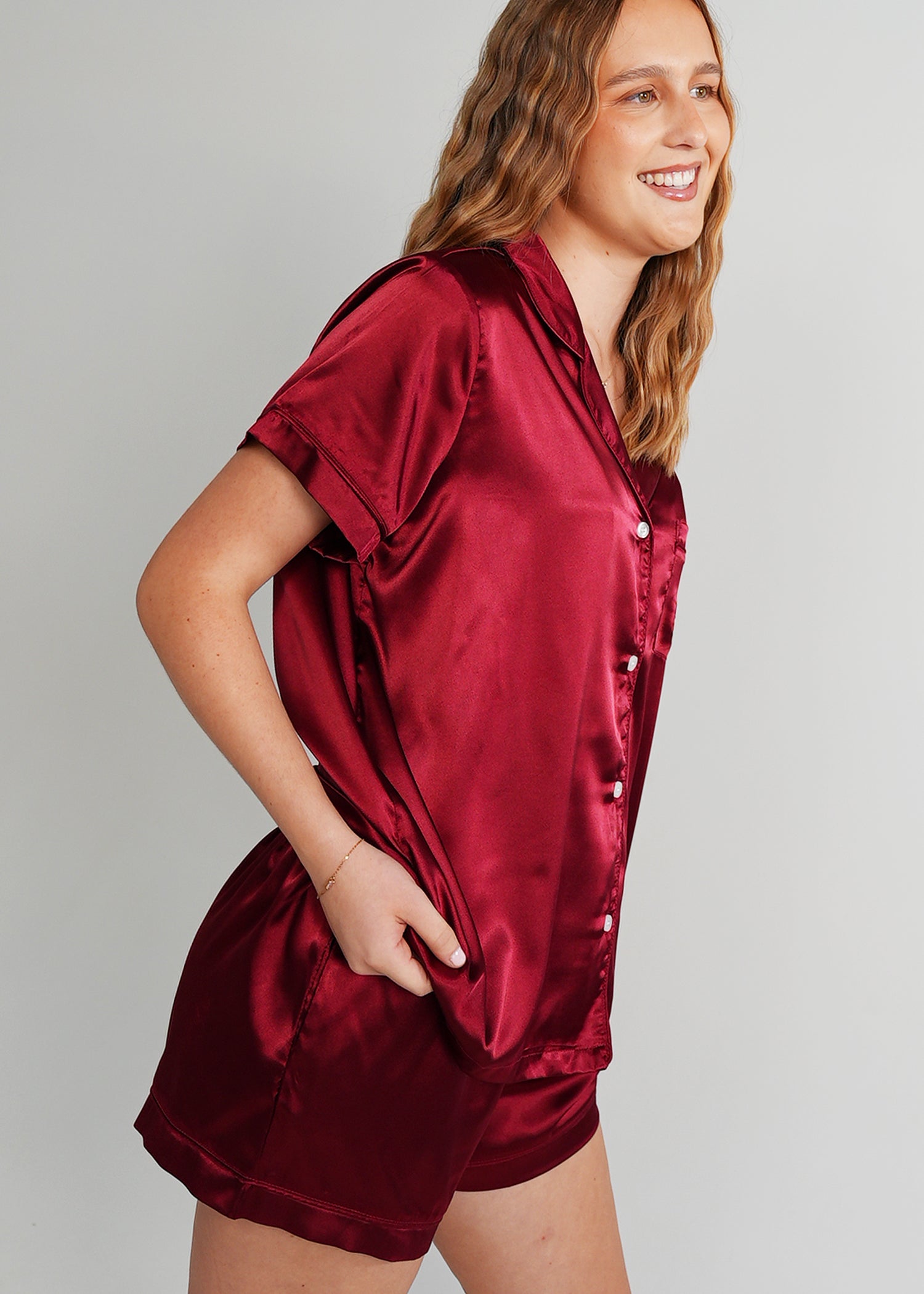Night Sweet Thing Womens Cherry Wine Satin Short Pyjama Set