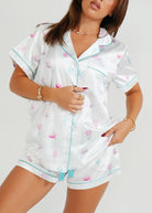 Night Sweet Thing Womens White Turtles Short Satin Short Pyjama Set