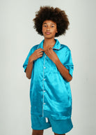 Night Sweet Thing Mens Turquoise Satin Short Pyjama Set