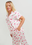 Night Sweet Thing Womens Strawberries Satin Long Pyjama Set
