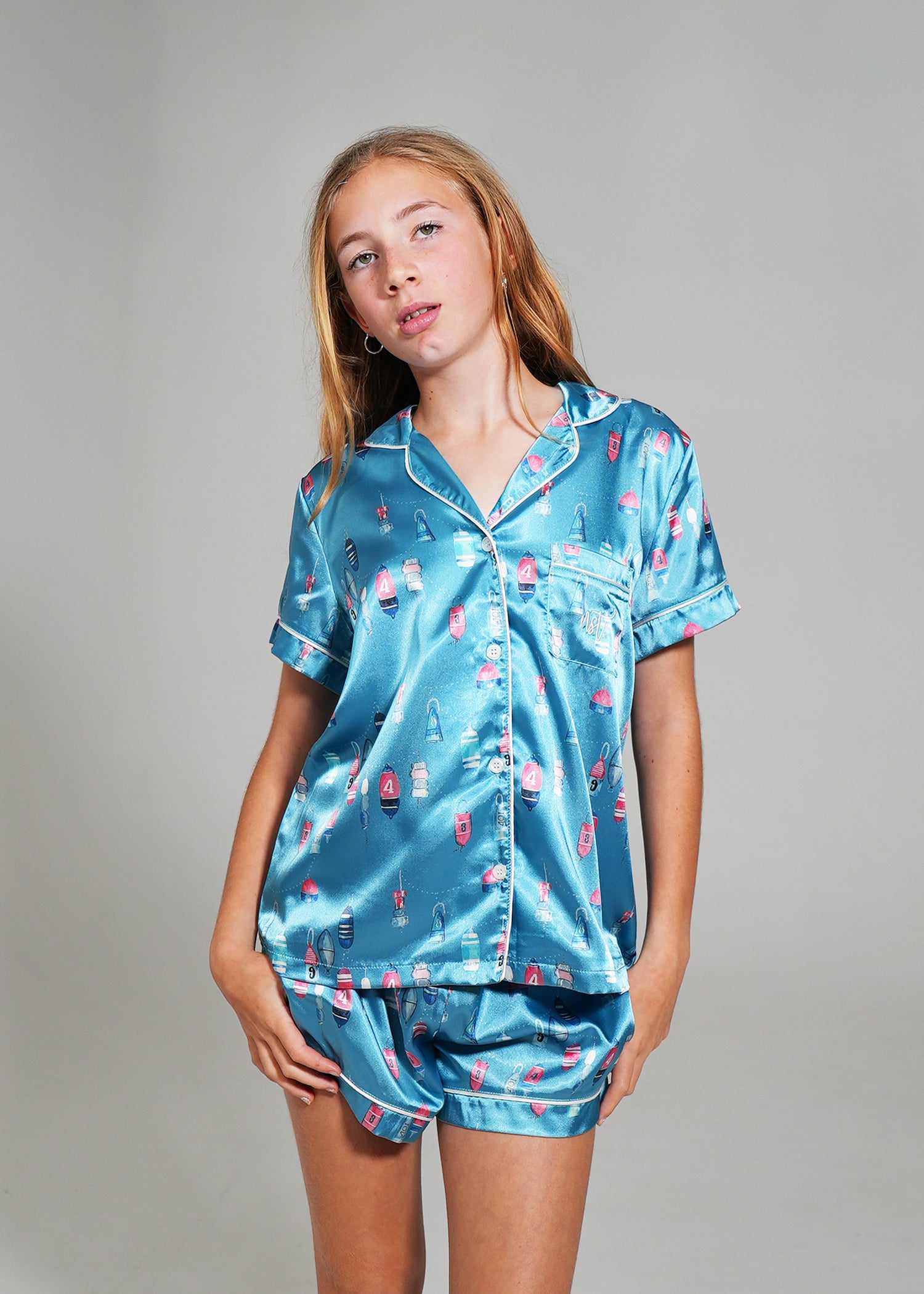 Night Sweet Thing Girls Buoy Oh Buoy Short Satin Short Pyjama Set Kids