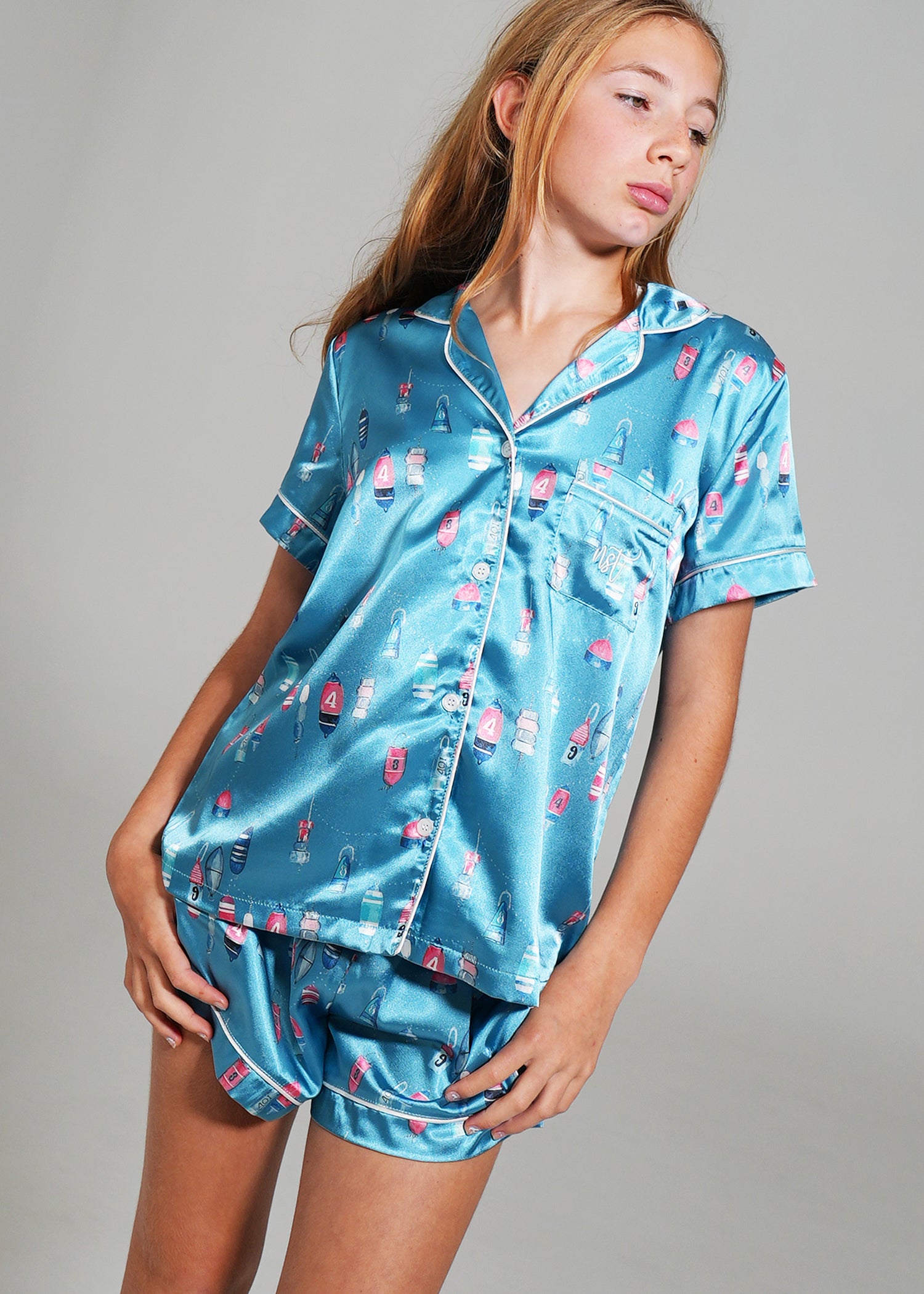 Night Sweet Thing Girls Buoy Oh Buoy Short Satin Short Pyjama Set Kids